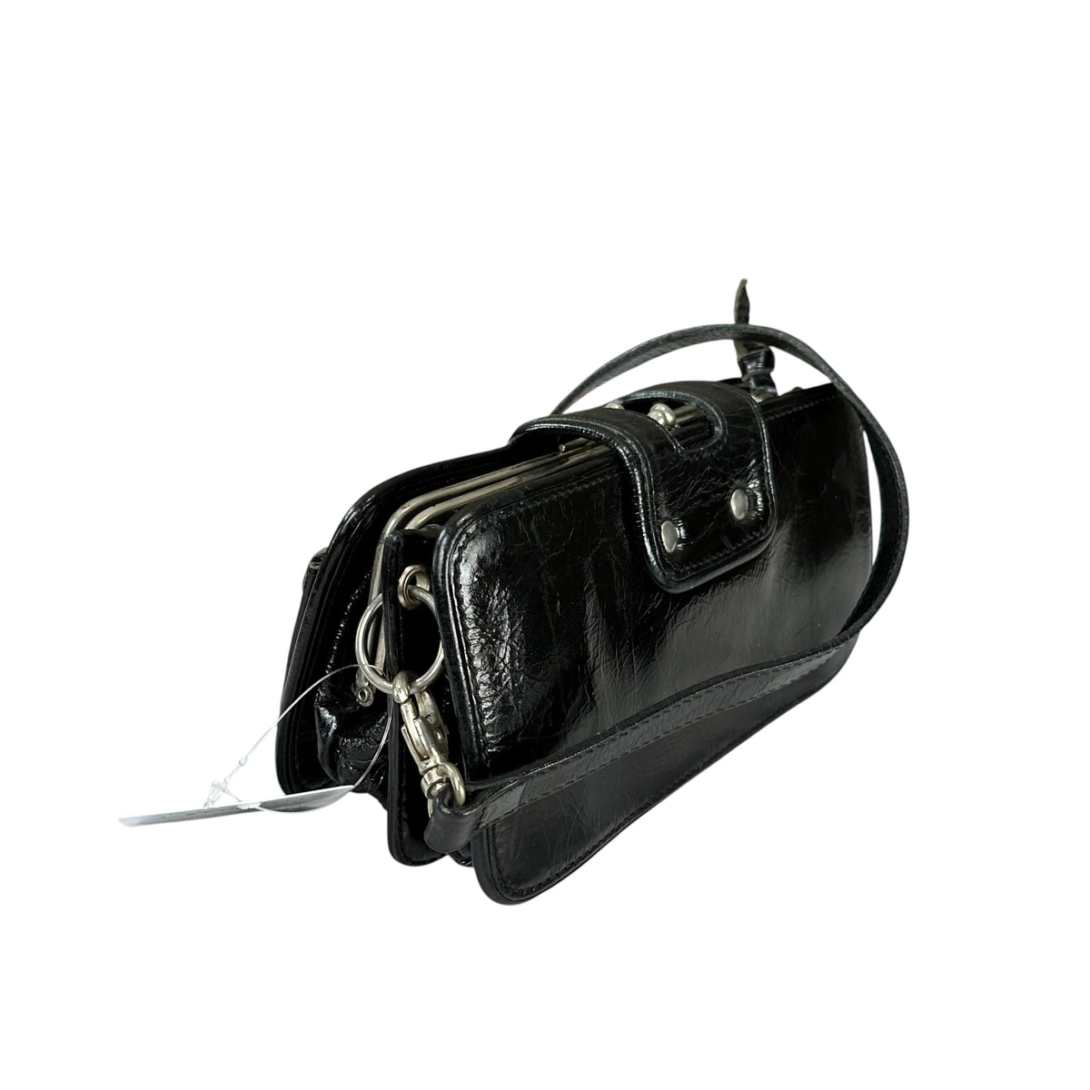 D & G Dolce Gabbana Mini Black Patent Baguette SHW Purse