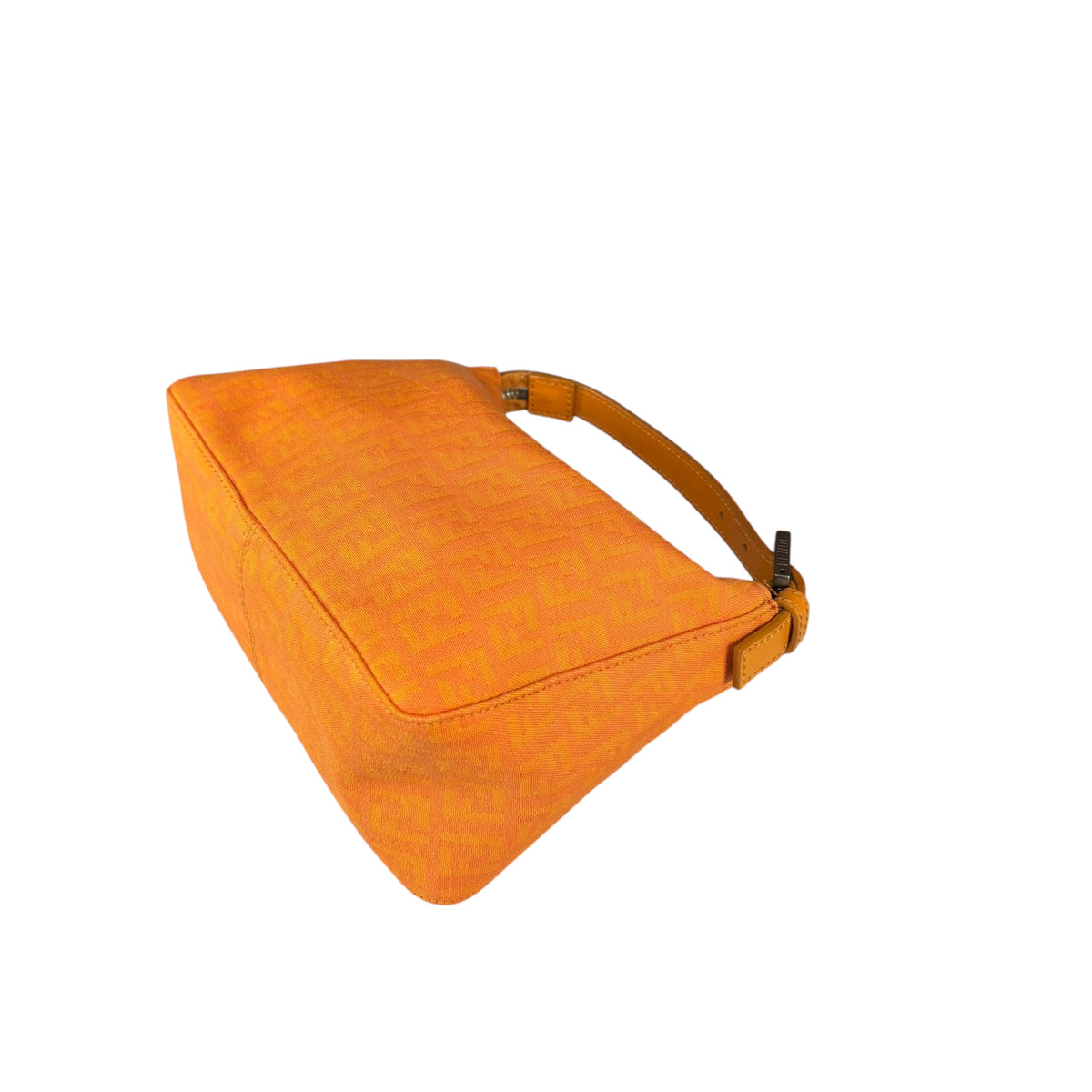 Fendi Y2K Mini Orange Brushed Nickel HW Canvas Zip Pouchette
