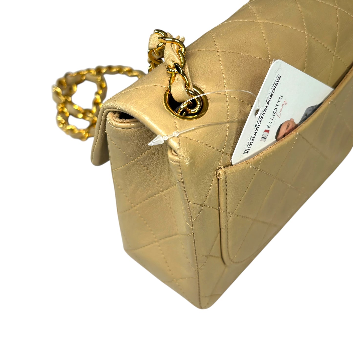 Chanel CC Classic Mini Square Beige Lambskin GHW Shoulder Purse