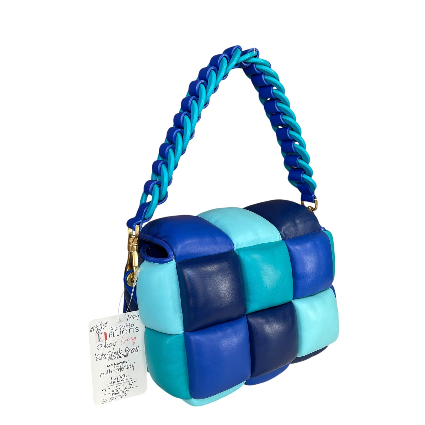 Kate Spade Boxxy 3D Puffer Leather Bag Blue Multi Color 2-Way Purse
