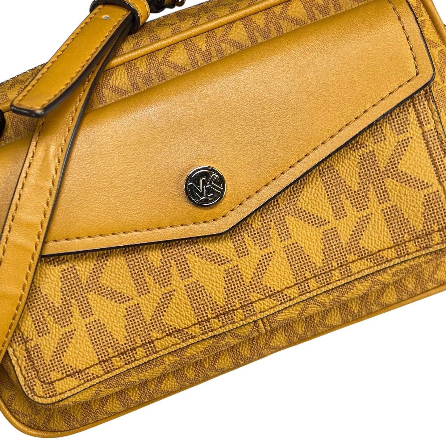 Micheal Kors Mustard GHW Jet Set Leather Canvas Crossbody