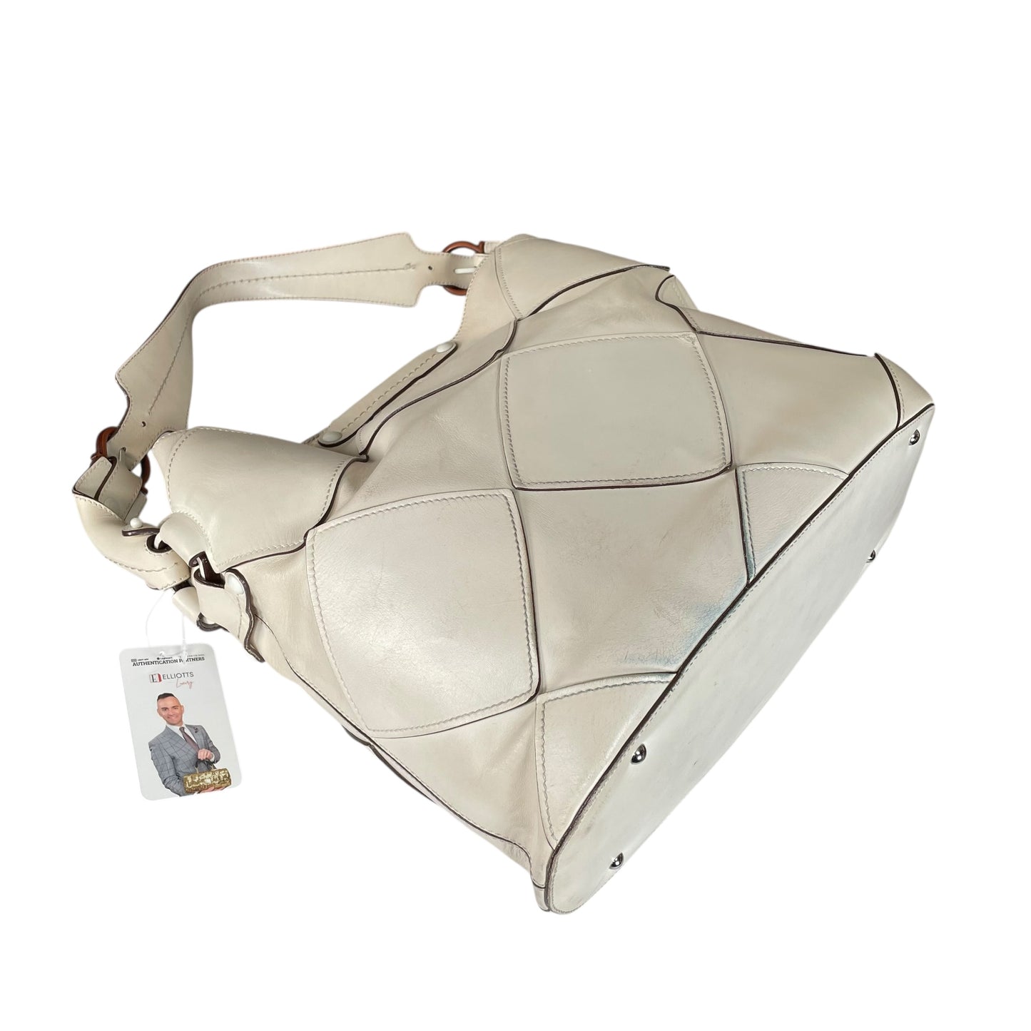 Salvatore Ferragamo Patchwork Leather Hobo Bag Cream Diamond Panel Shoulder Bag