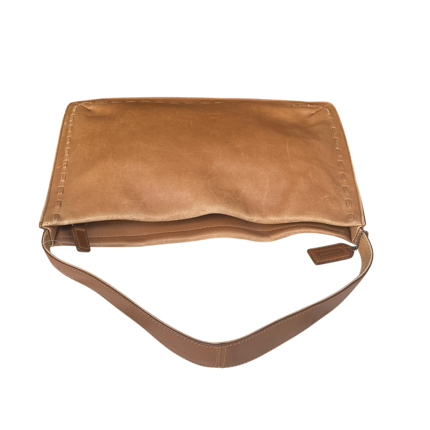 Coach Whitney Brown Distressed Leather 9467 Zip Stitch Trim Y2K Shoulder Bag