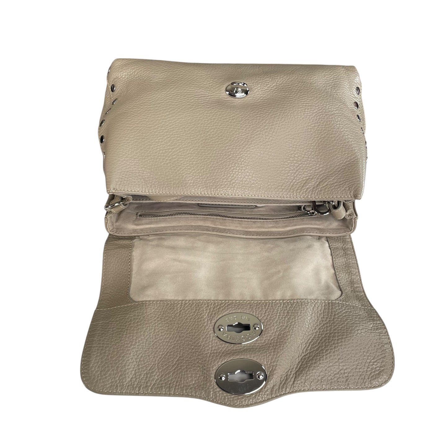 Zanellato Postina Taupe Daily Small Studded 2-Way SHW Top Leather Handle Purse