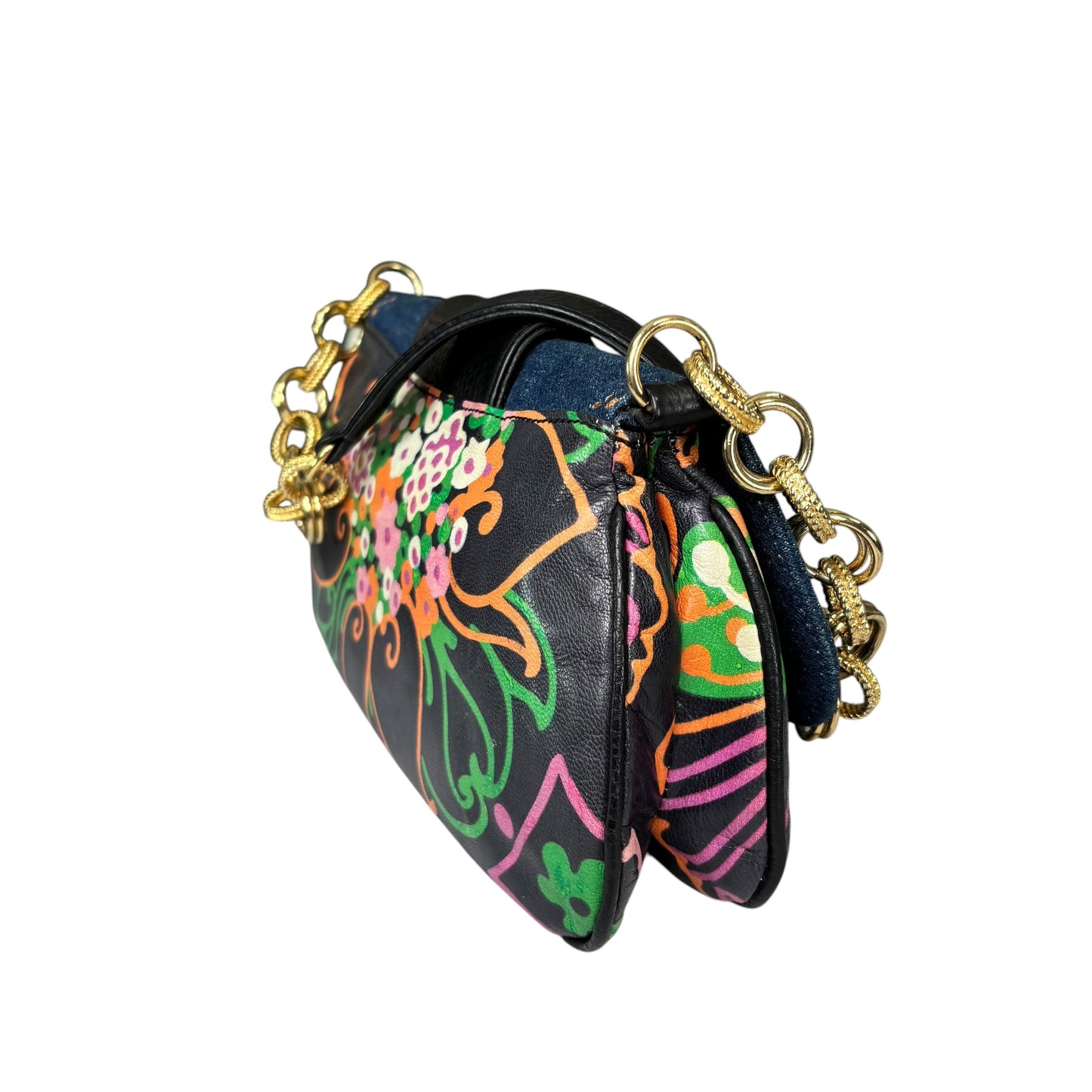 Dolce & Gabbana D & G Y2K Denim Buckle Baguette Floral Limited Leather Chain Purse