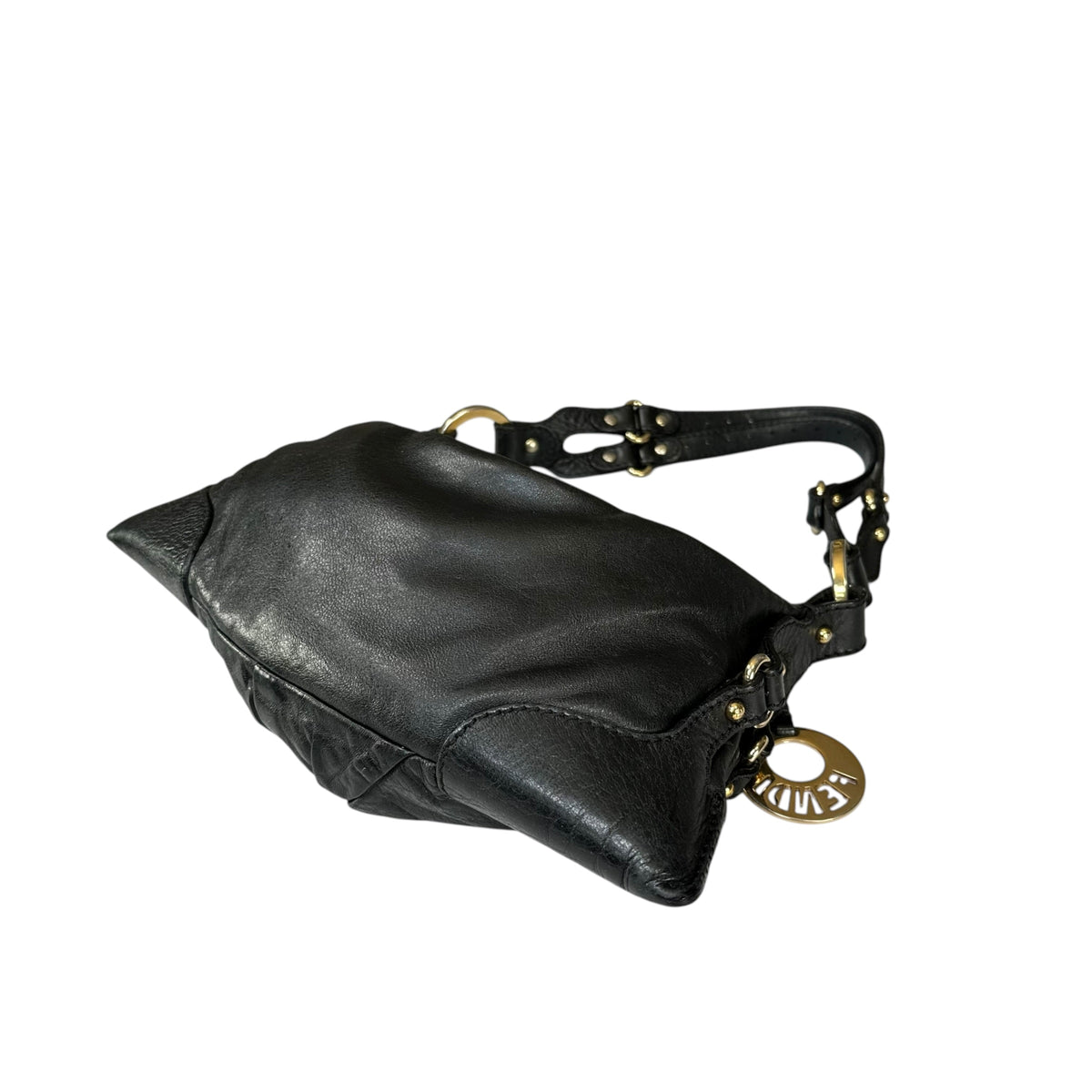 Fendi Baguette Y2K Knot / Flower Black Leather Shoulder Purse