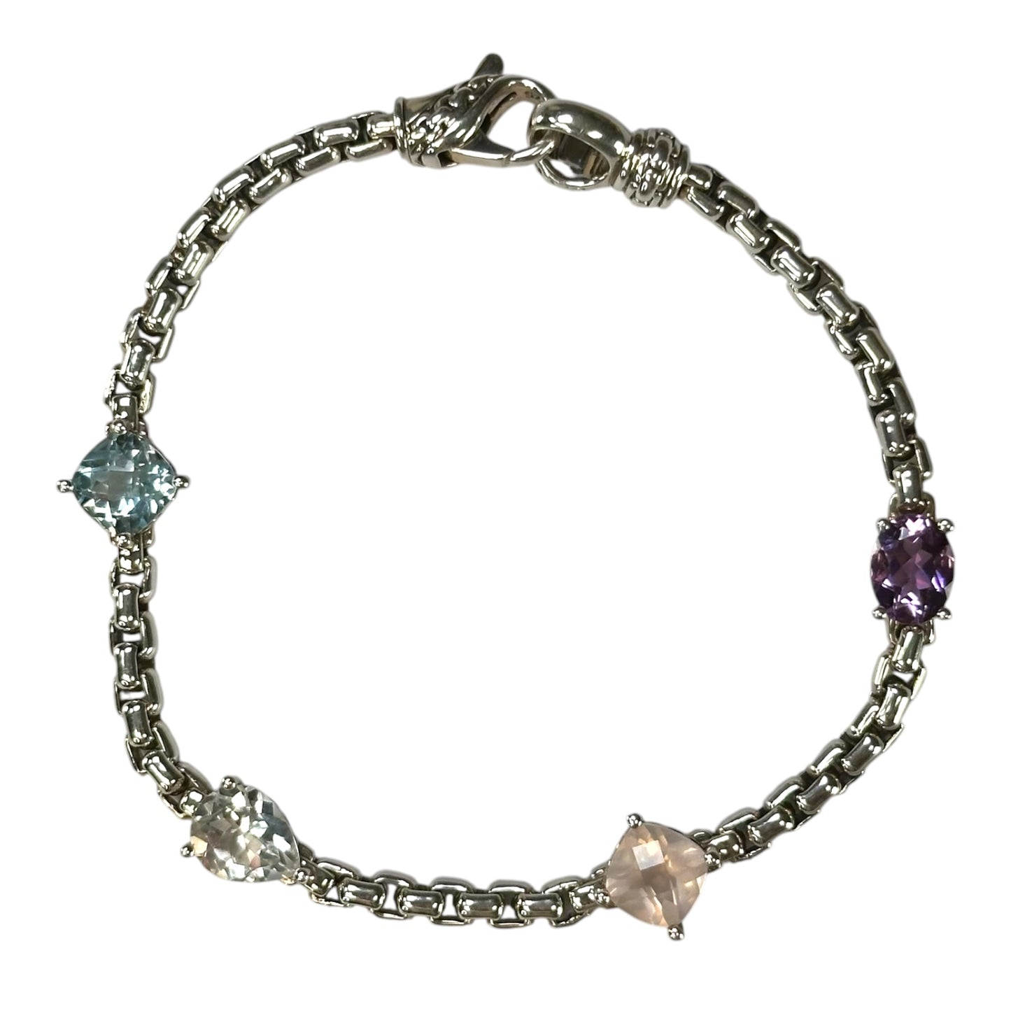 JAI by John Hardy Sterling Silver Multi-Gemstone Box Chain Bracelet 7”