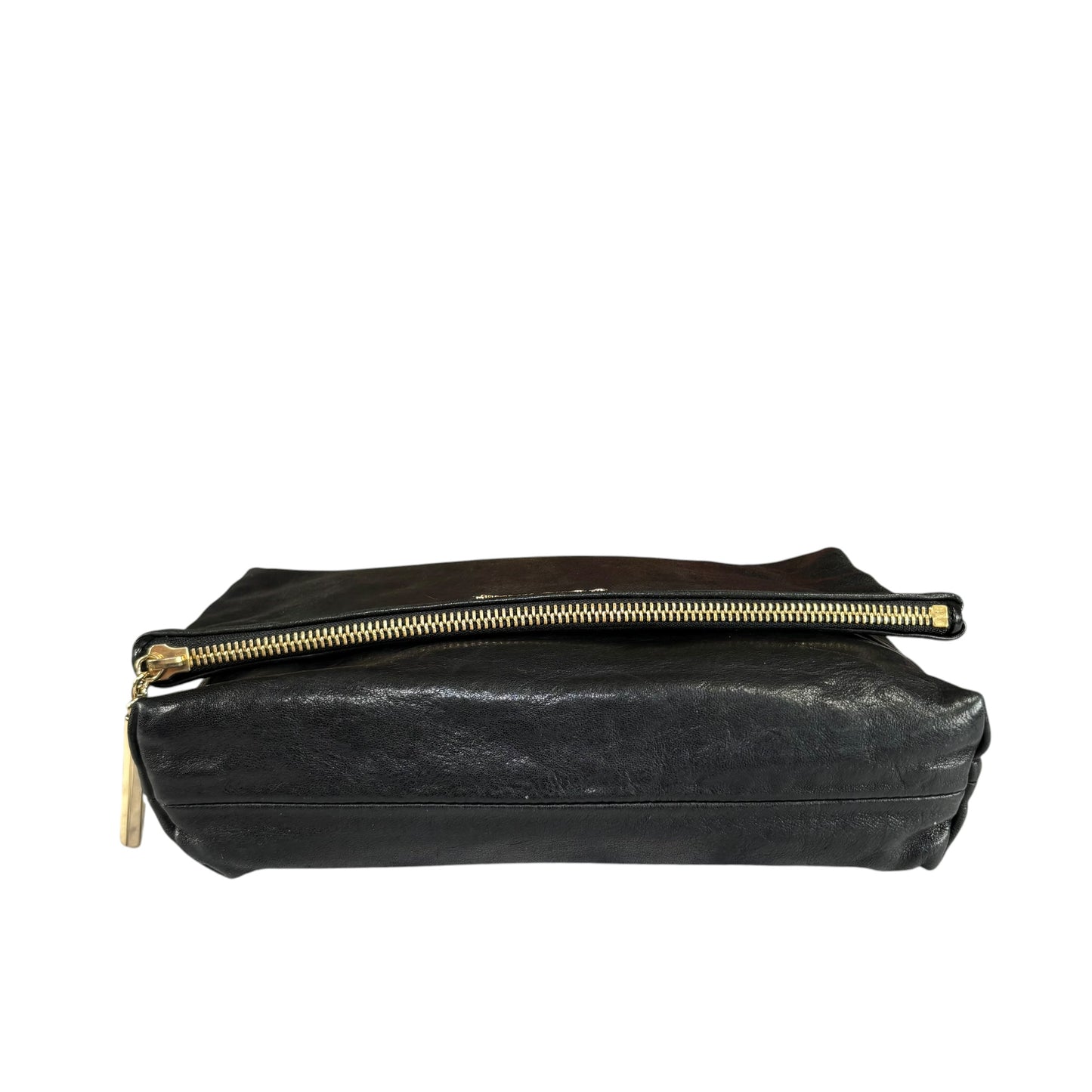 Jimmy Choo Nyla Black GHW Leather Fold-Over Zip Clutch