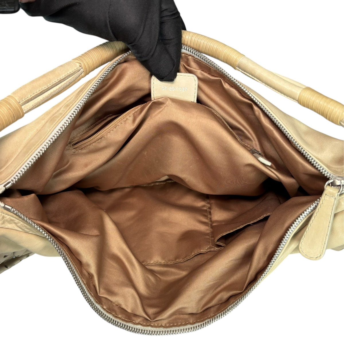 Christian Dior Bone Gypsy Ruffled Leather Perforated Hobo Bag