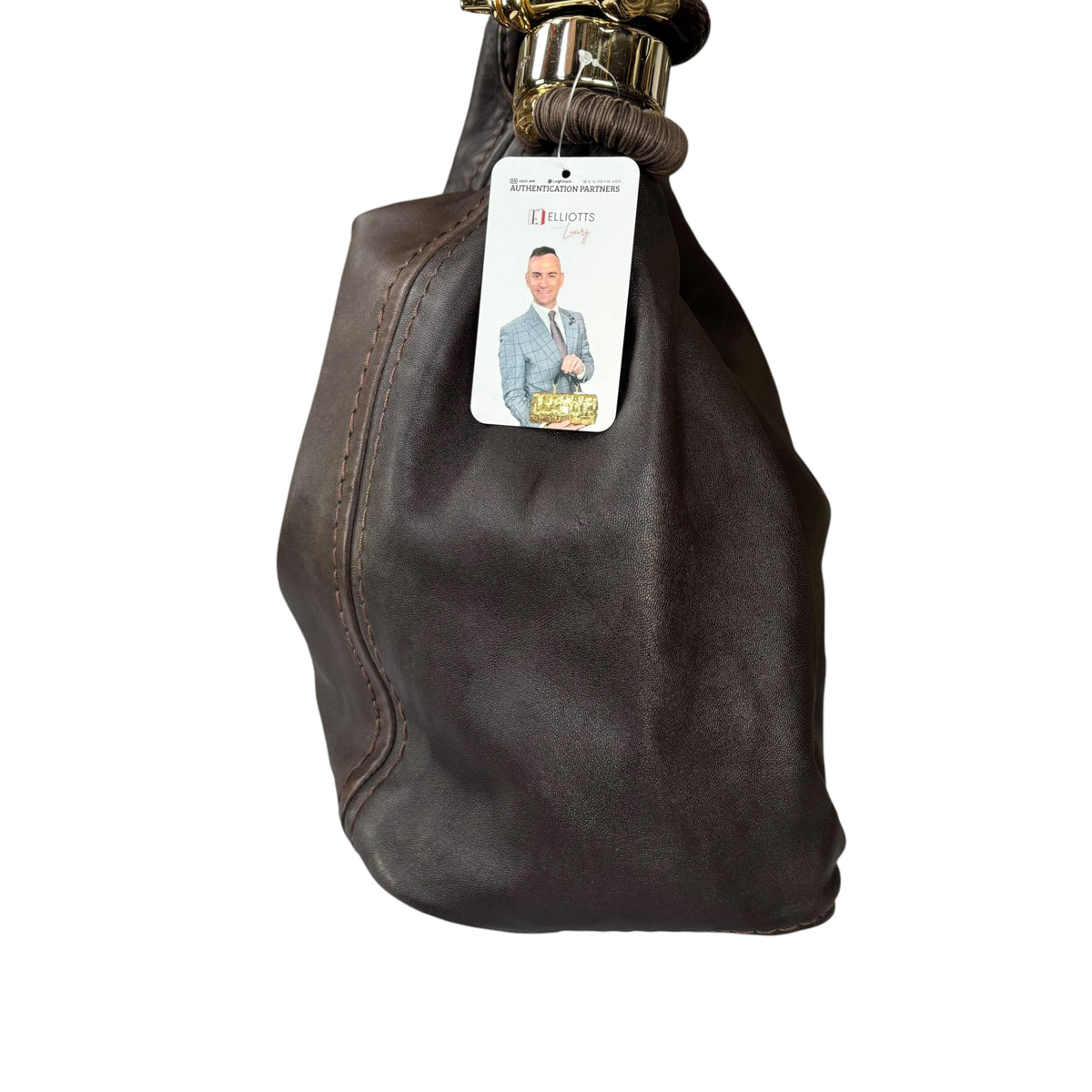 Jimmy Choo Saba Brown Leather GHW Bangle Large Hobo Shoulder Purse