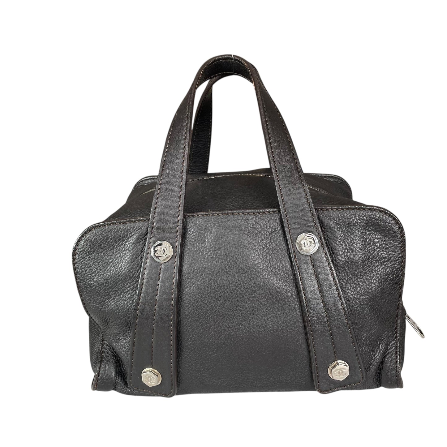 Chanel CC Bolt Deerskin Boston Dark Brown Studded Purse