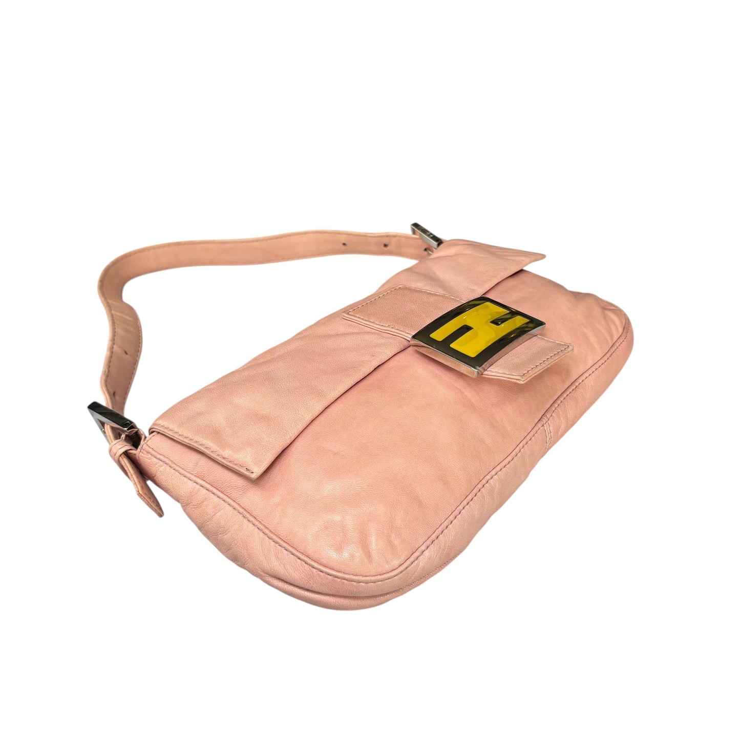 Fendi Y2K Baguette Classic Pink Lambskin SHW Yellow Shoulder Purse