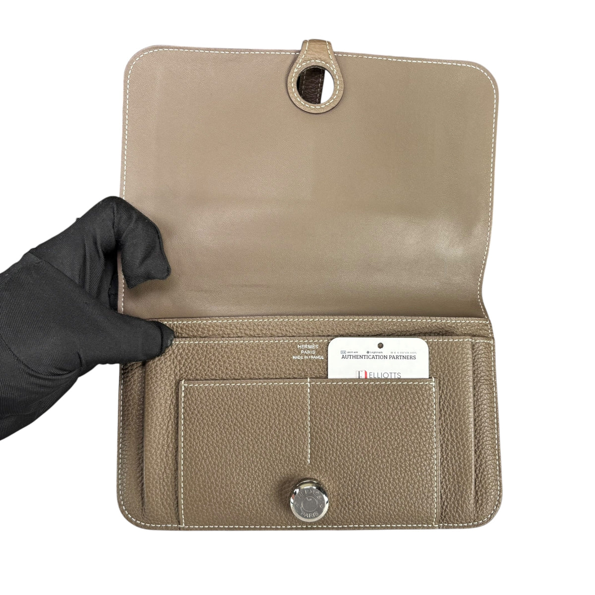 Hermes Étoupe Togo Leather Dogon GM Long Palladium Wallet Set