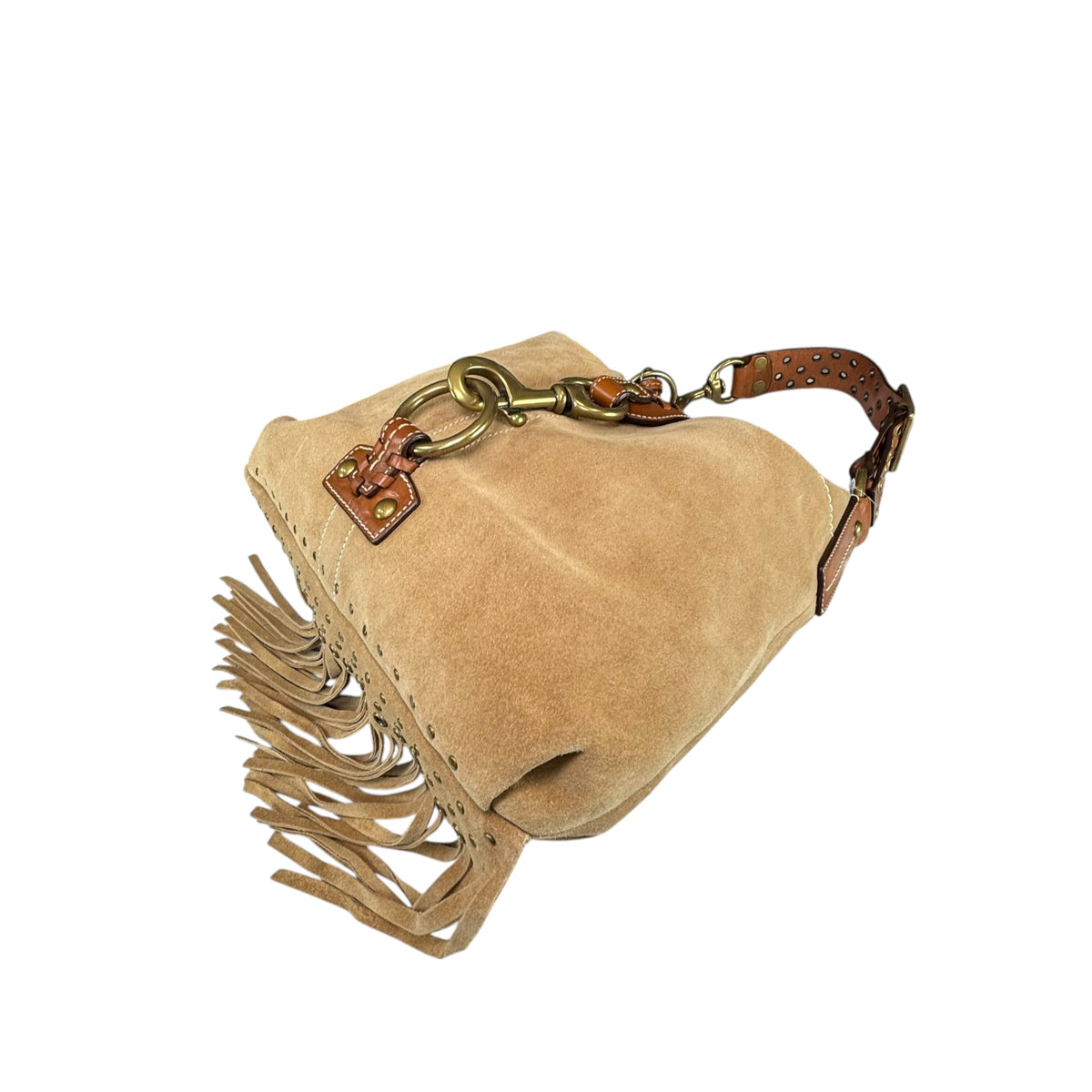 Coach Y2K Fringe Beige /Brown Hampton Suede Leather Hobo Purse