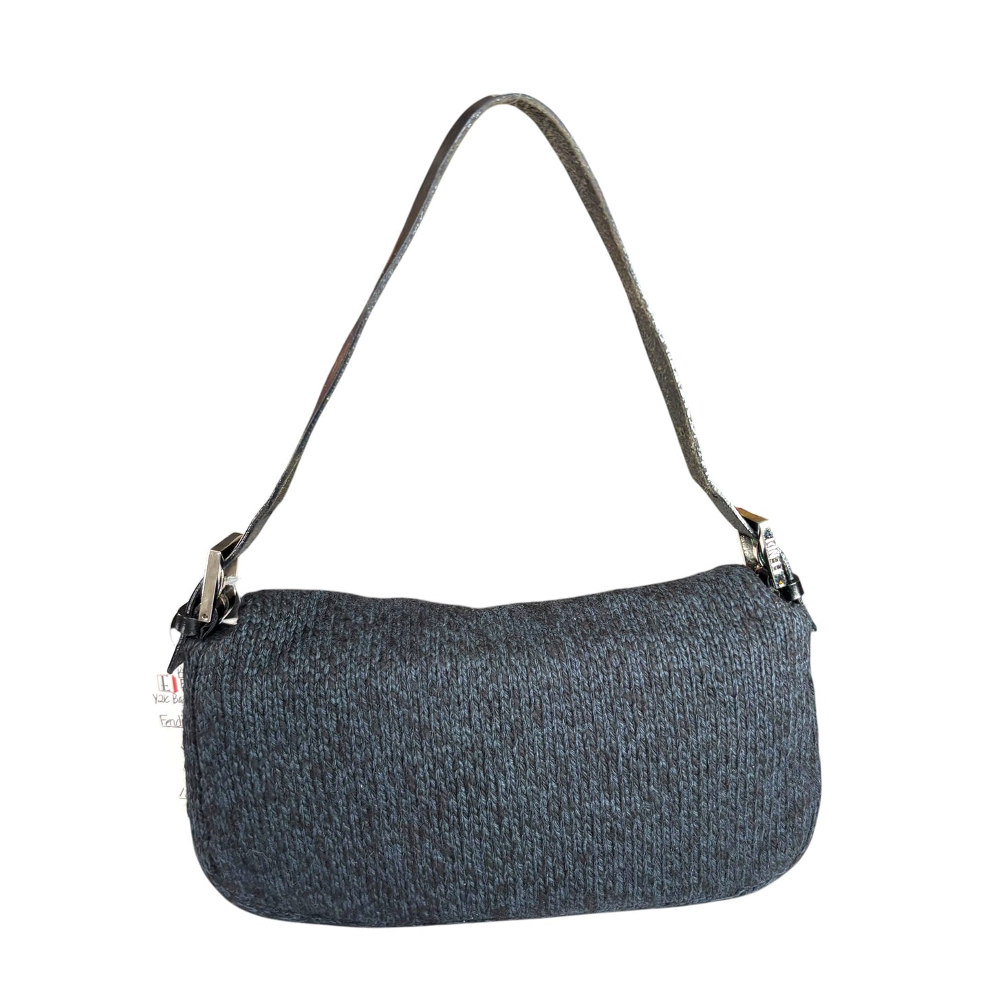 Fendi Baguette Classic Y2K Wool Cashmere Blue / Black SHW Knit Shoulder Purse