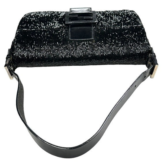 Fendi Black Sequins/Beaded Leather Baguette Shoulder Bag Fendi
