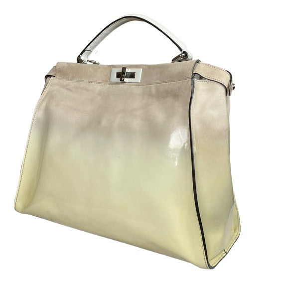 Fendi XL Peek-A-Boo Suede Patent Leather Multi Textile White Yellow Mega Bag