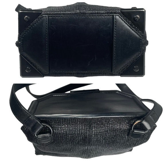 Alexander Wang Double Black Created Lizard Ghosted Hardware Mini Flap Croaabody