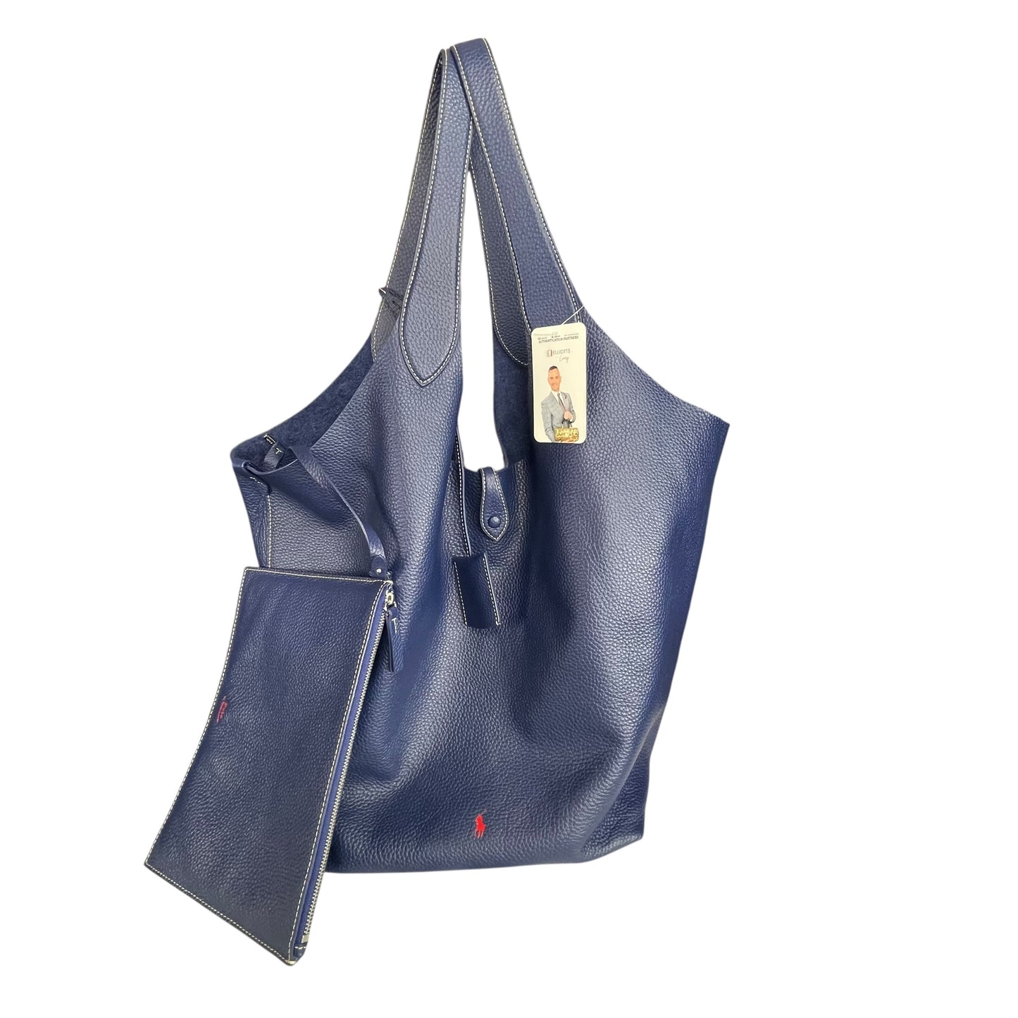 Ralph Lauren Polo Play Blue / Red Pebbled Leather Large Hobo Shopper Tote