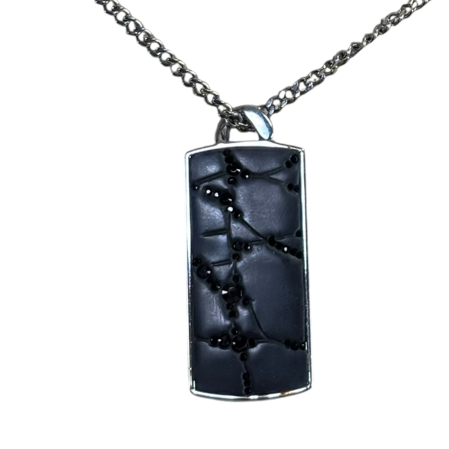 Swarovski Crystal Mens Nevada Pendant Black Croc Texture 23”