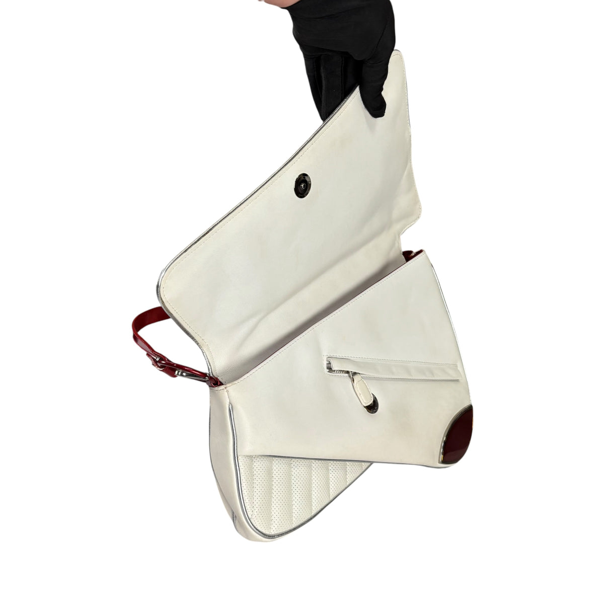 Christian Dior Cadillac Y2K Red Patent White Leather 2-Way Purse