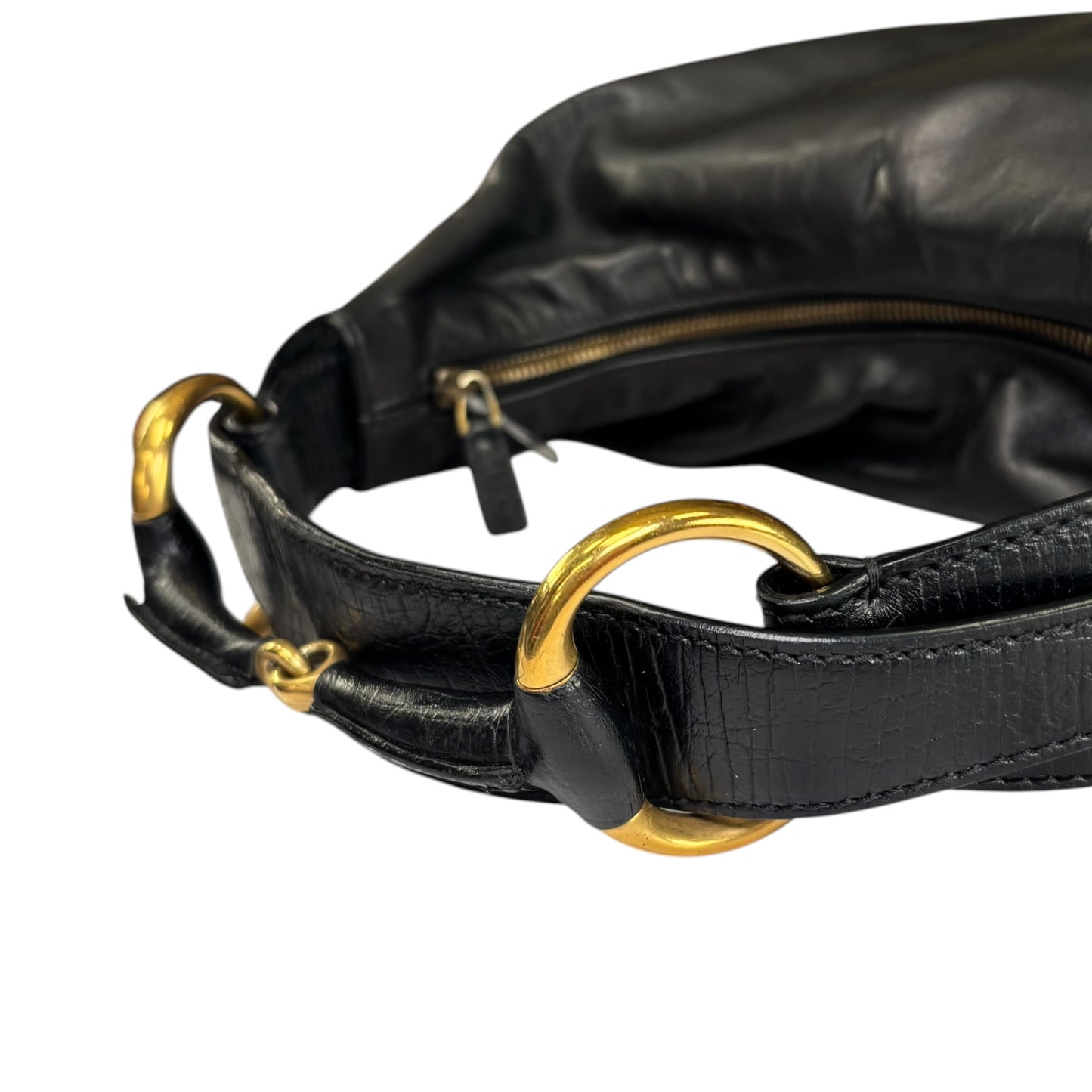 Gucci Y2K Horsebit GHW Black Leather Shoulder Hobo Purse