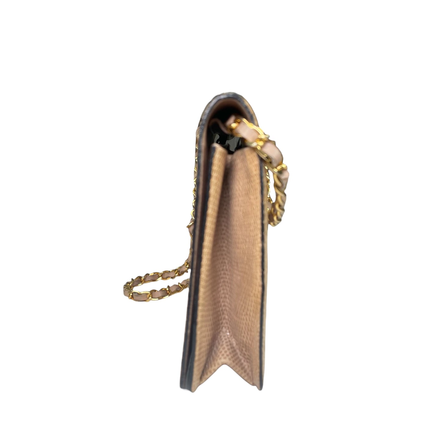 Chanel CC Exotic Lizard Single Flap 24K Plated Lambskin Push Lock Purse