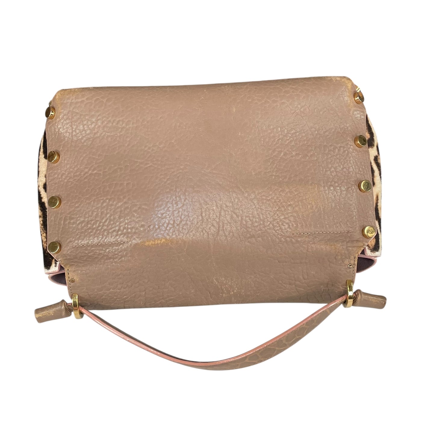 Jimmy Choo Lockett Two Way Bag Leopard Pony Hair Taupe Leather Gold HW Satchel