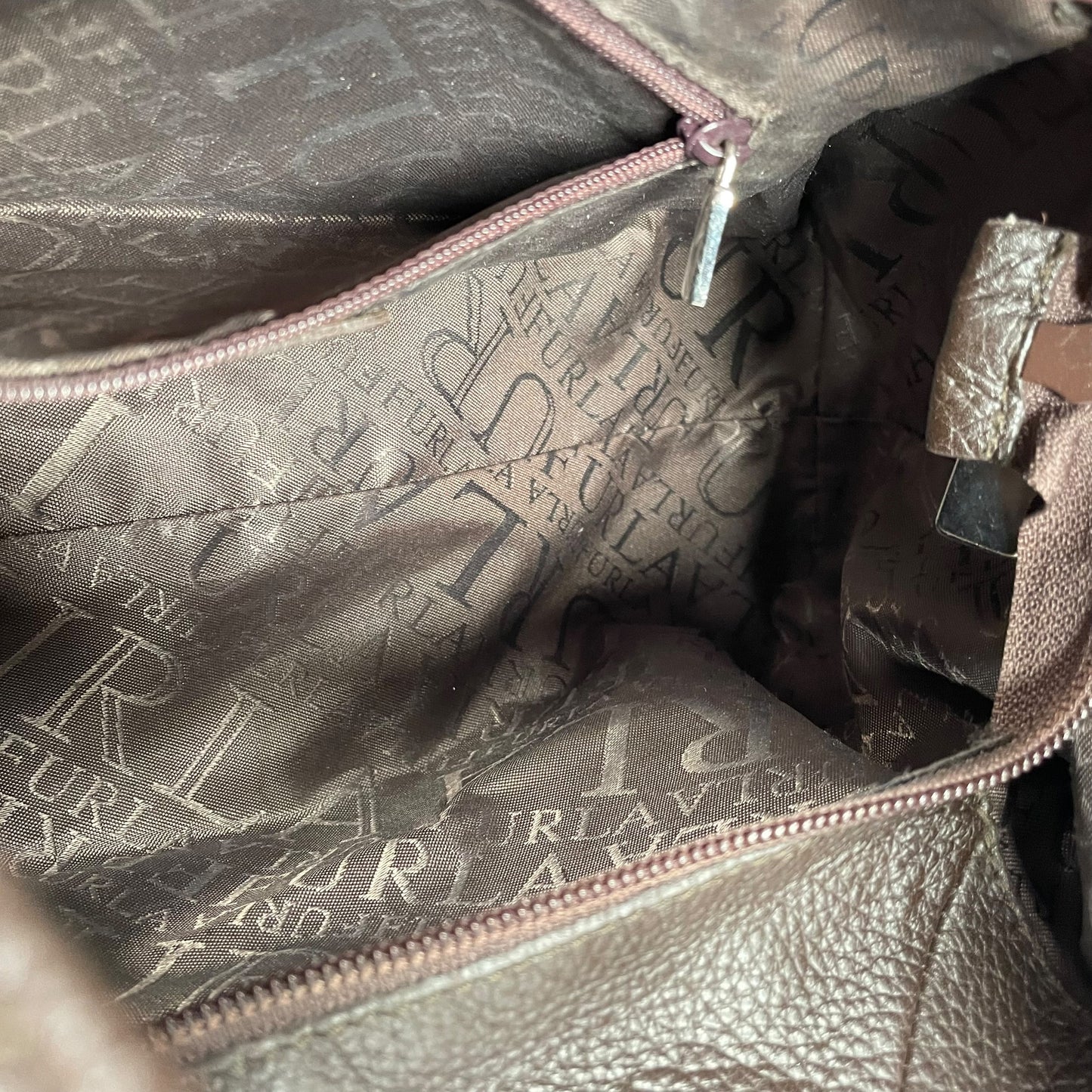 Furla Brown Pebbled Leather Hobo Bag SHW Double Sided Eyelet Deep D Shoulder Bag