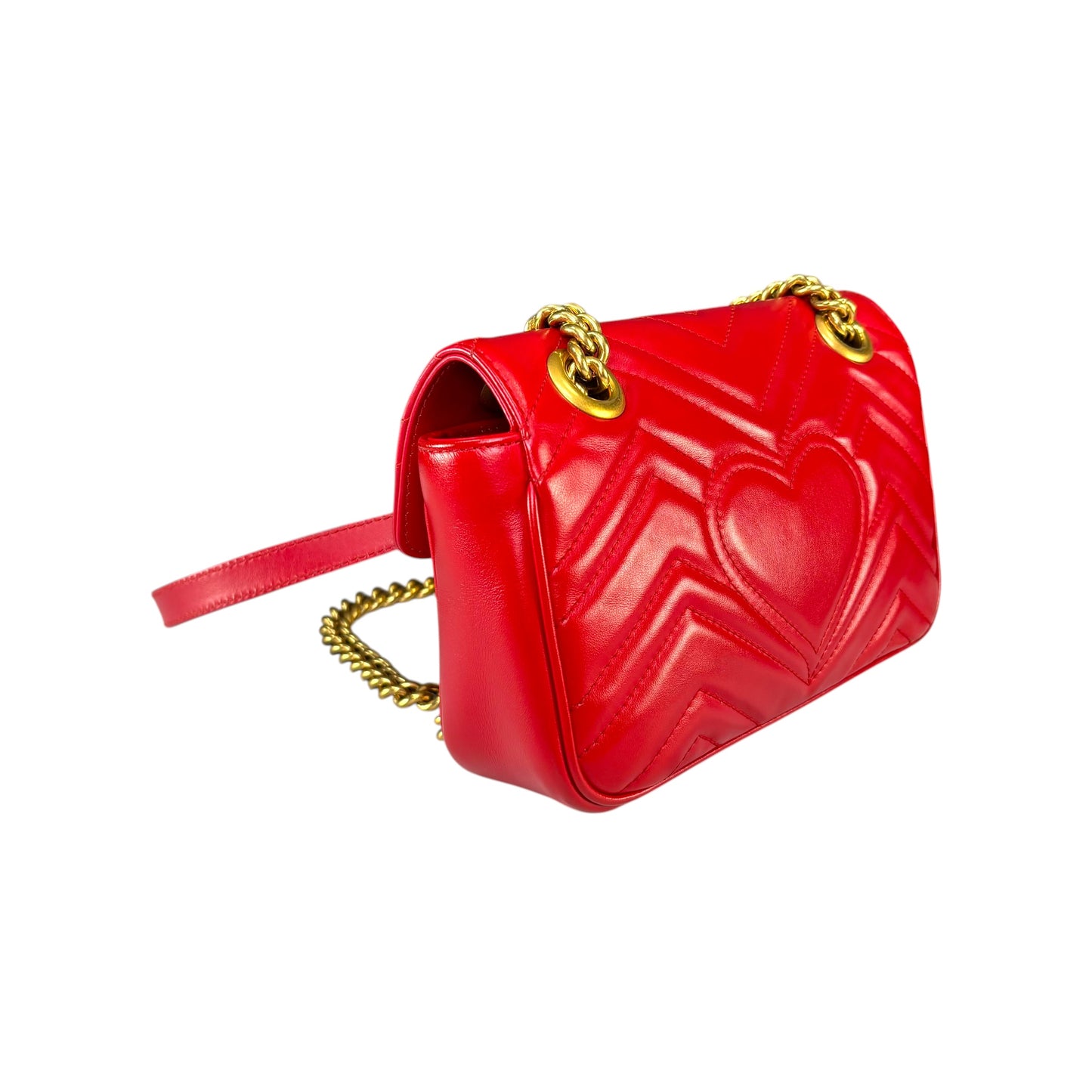 Gucci GG Marmont Red Leather Quilted Crossbody Shoulder Purse