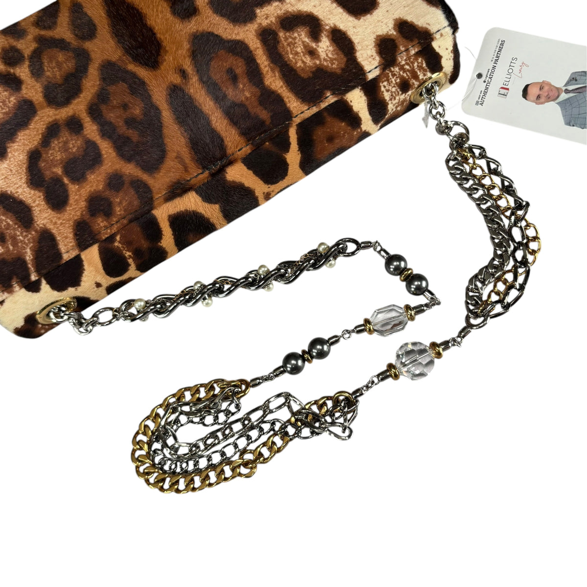 Dolce Gabbana Leopard Hair Calf Flap Chain Shoulder Purse