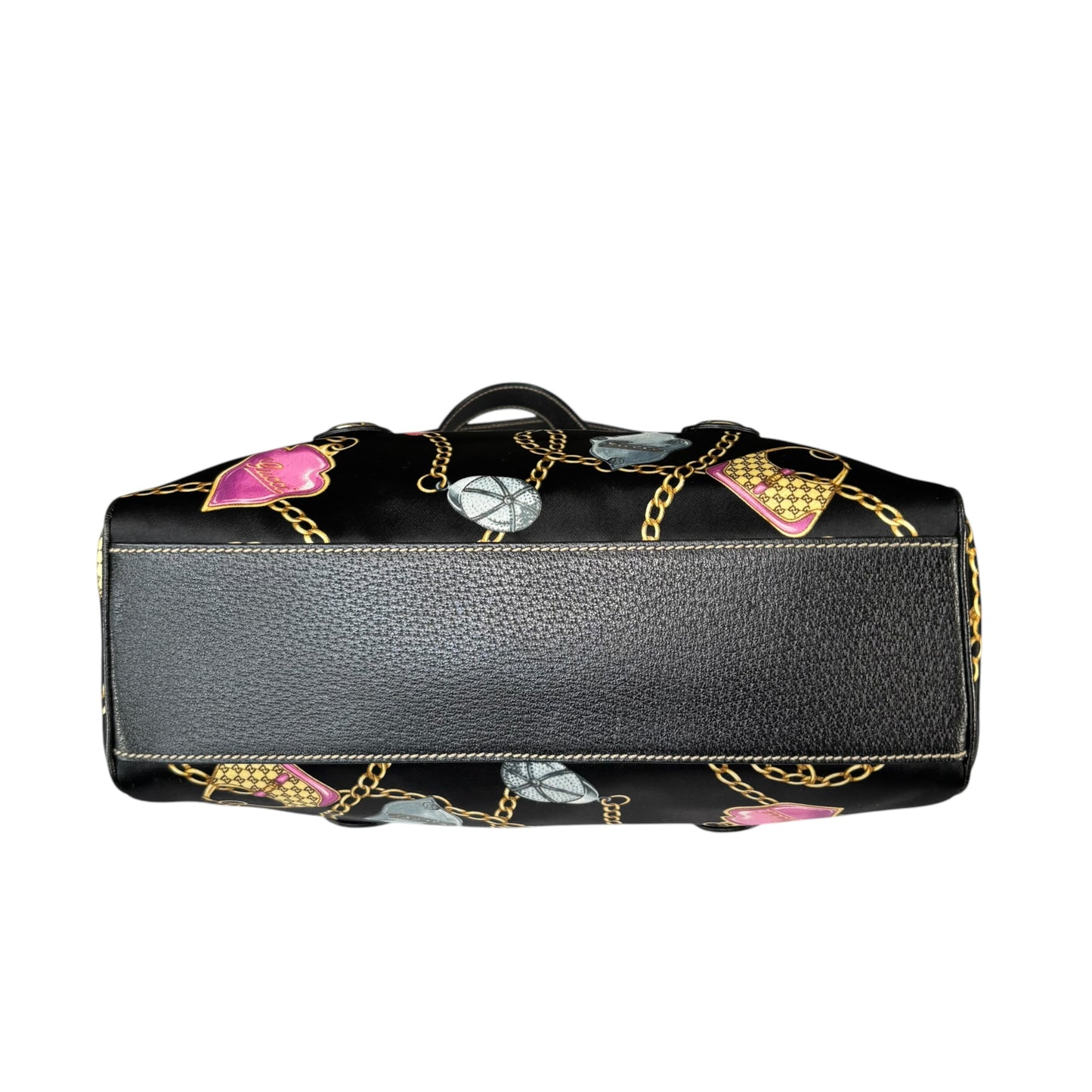 Gucci Black Satin Leather Boston Charm Motif Jackie / HorseBit Chain
