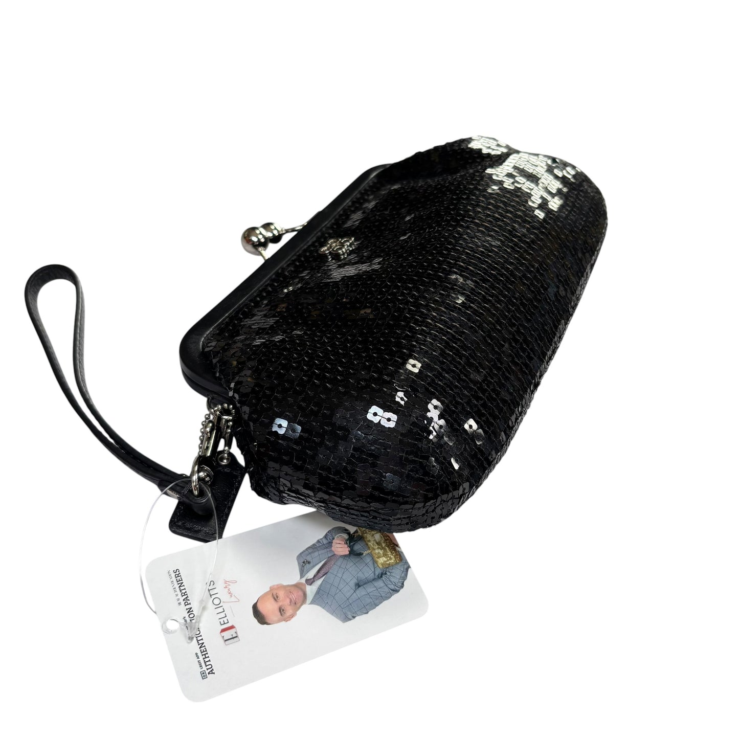 Coach Opti C Aubrey Sequin Black Leather  Kiss-Lock Closure Clutch