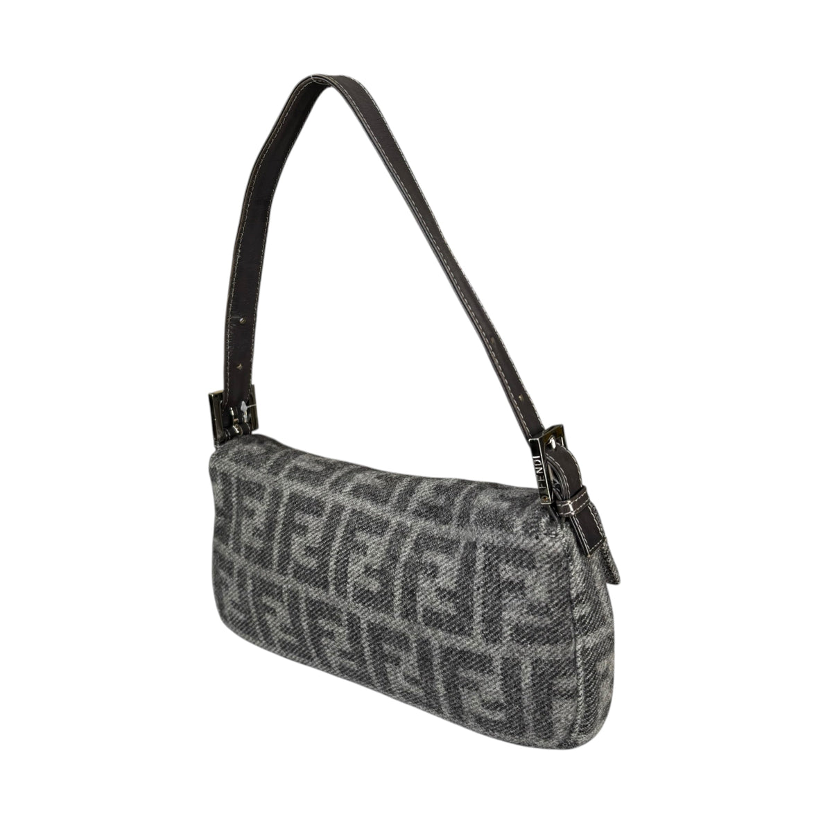 Fendi Y2K Classic Baguette Zucca Cashmere Grey & Black Shoulder Purse