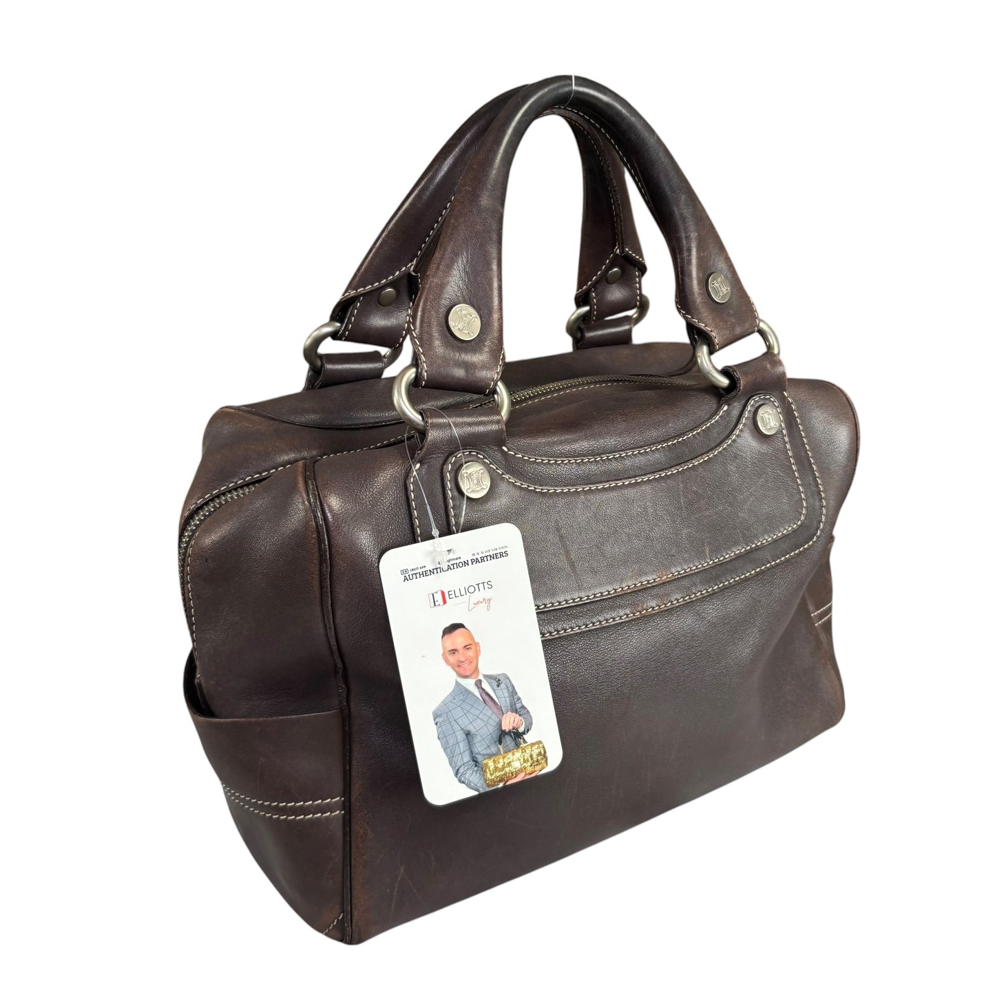 Celine Boogie Brown Leather SHW Boston Zip Bag