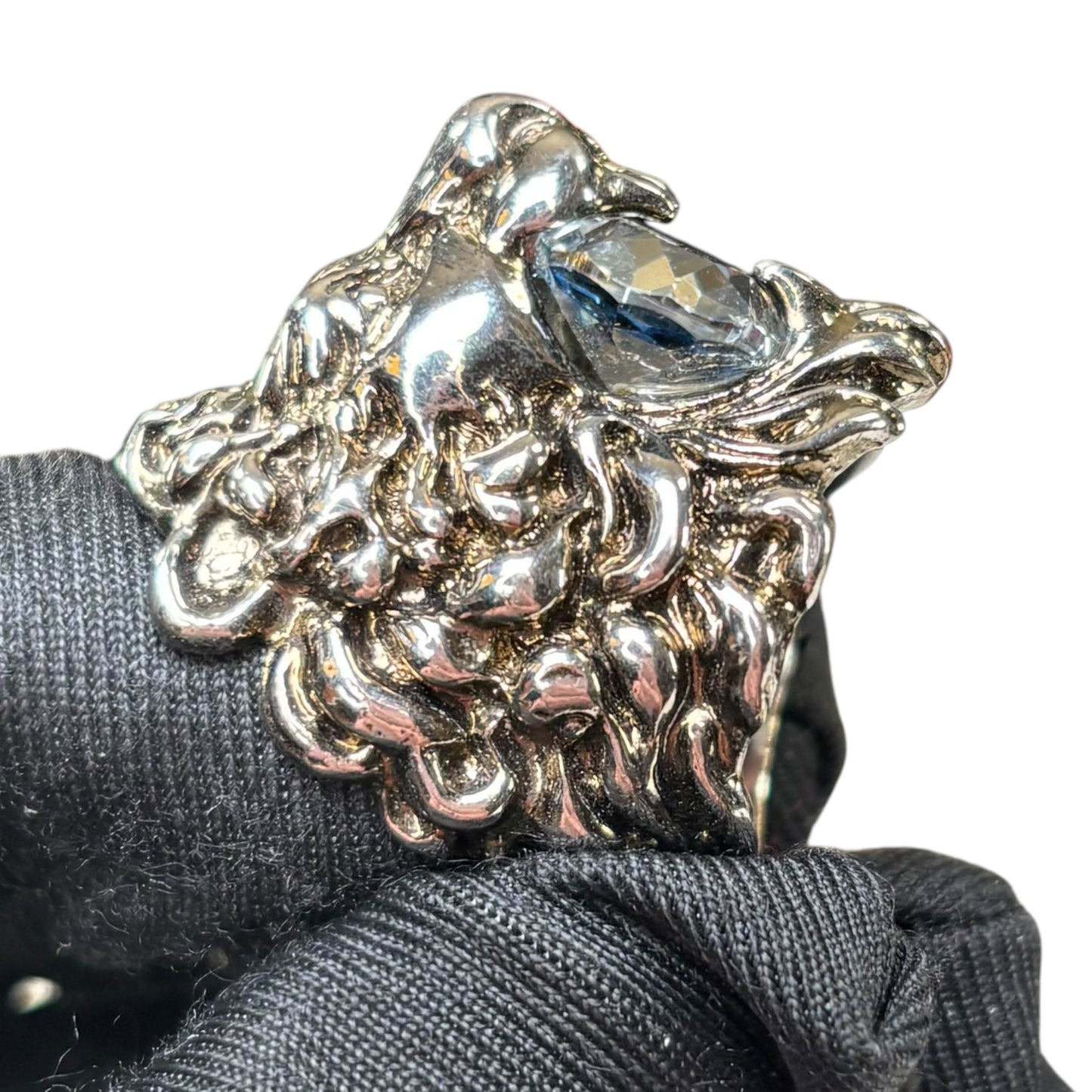 Gucci Lion Head Blue Crystal Silver Tone Pinky Ring Sz 5.5