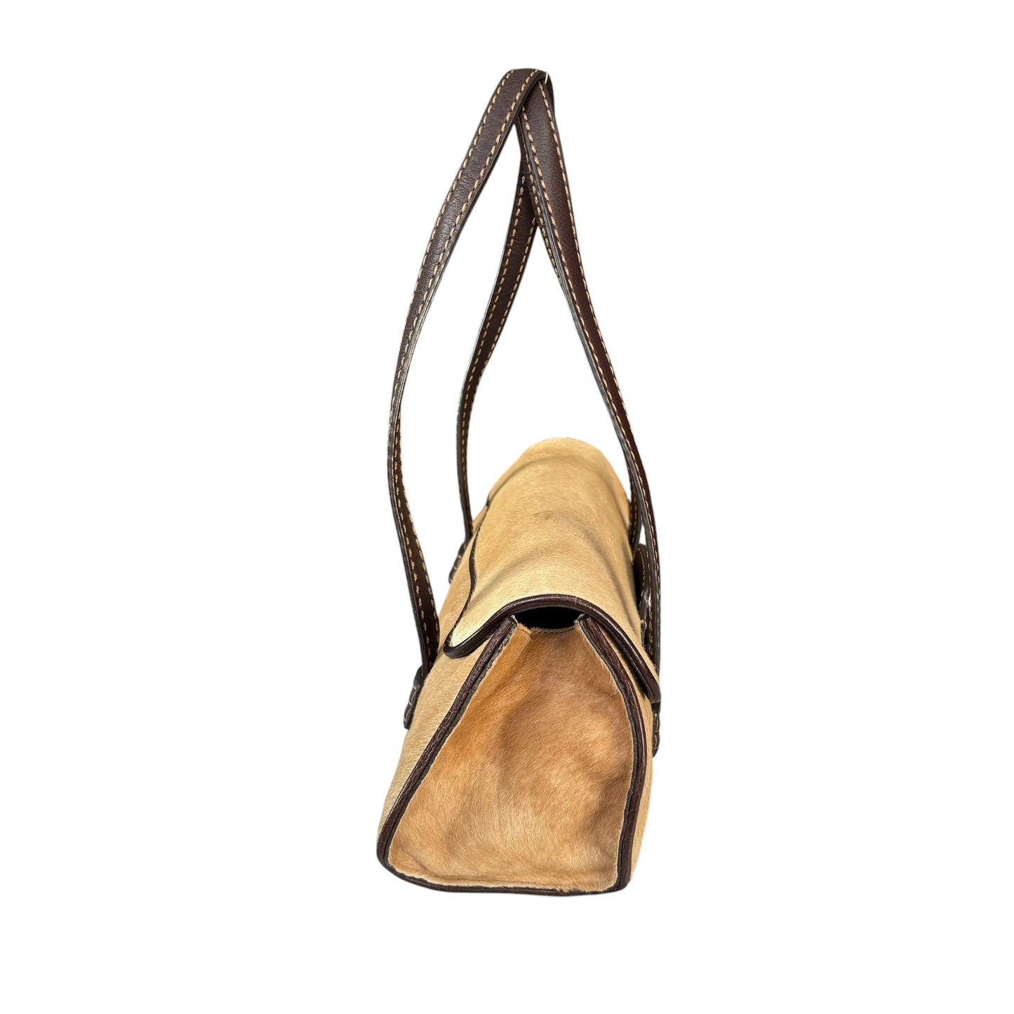 Tod’s Fawn Hair Calf Pony Brown Leather Baguette Shoulder Purse