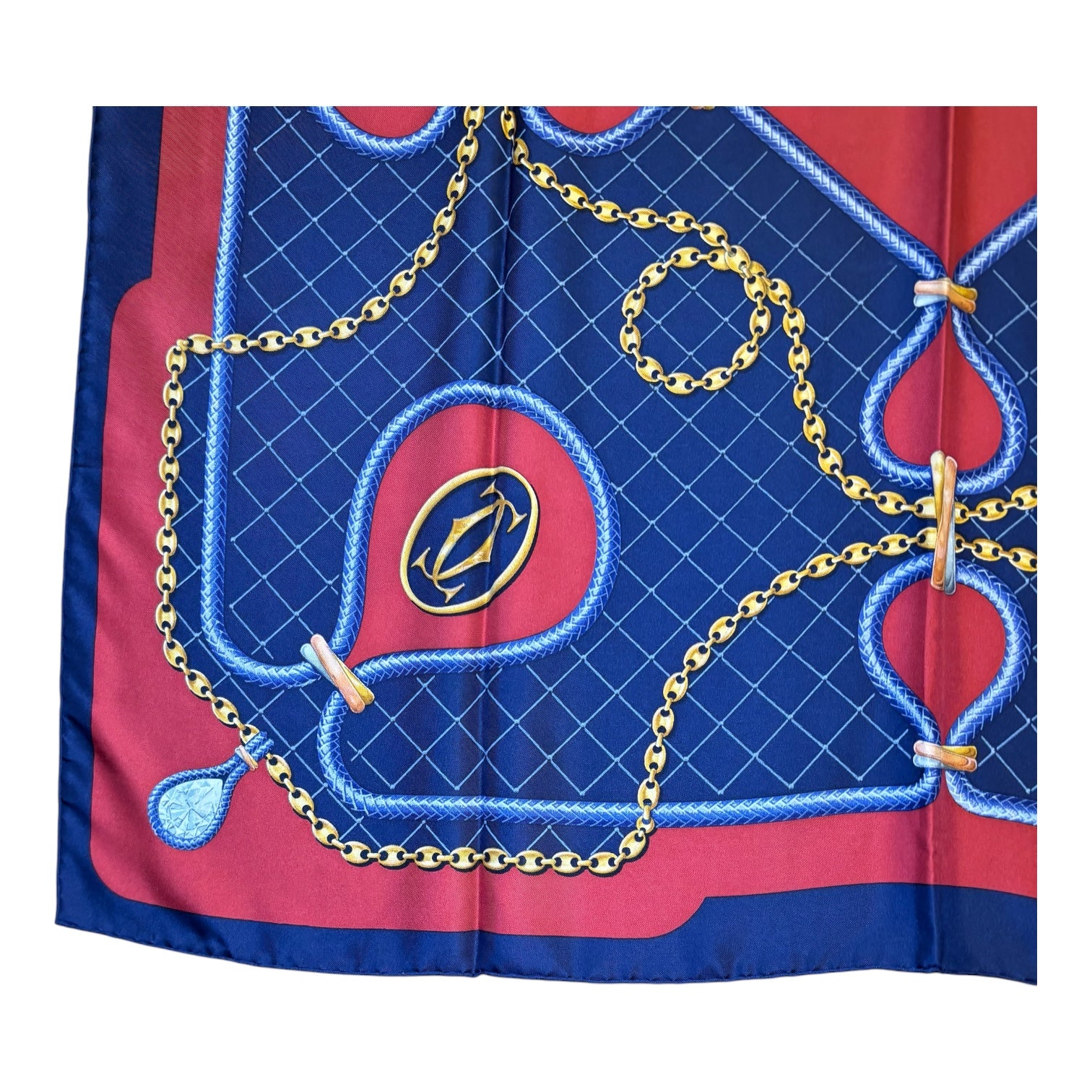 Cartier Must de Cartier Silk Scarf 33” x 33” Chain & Pear Diamond