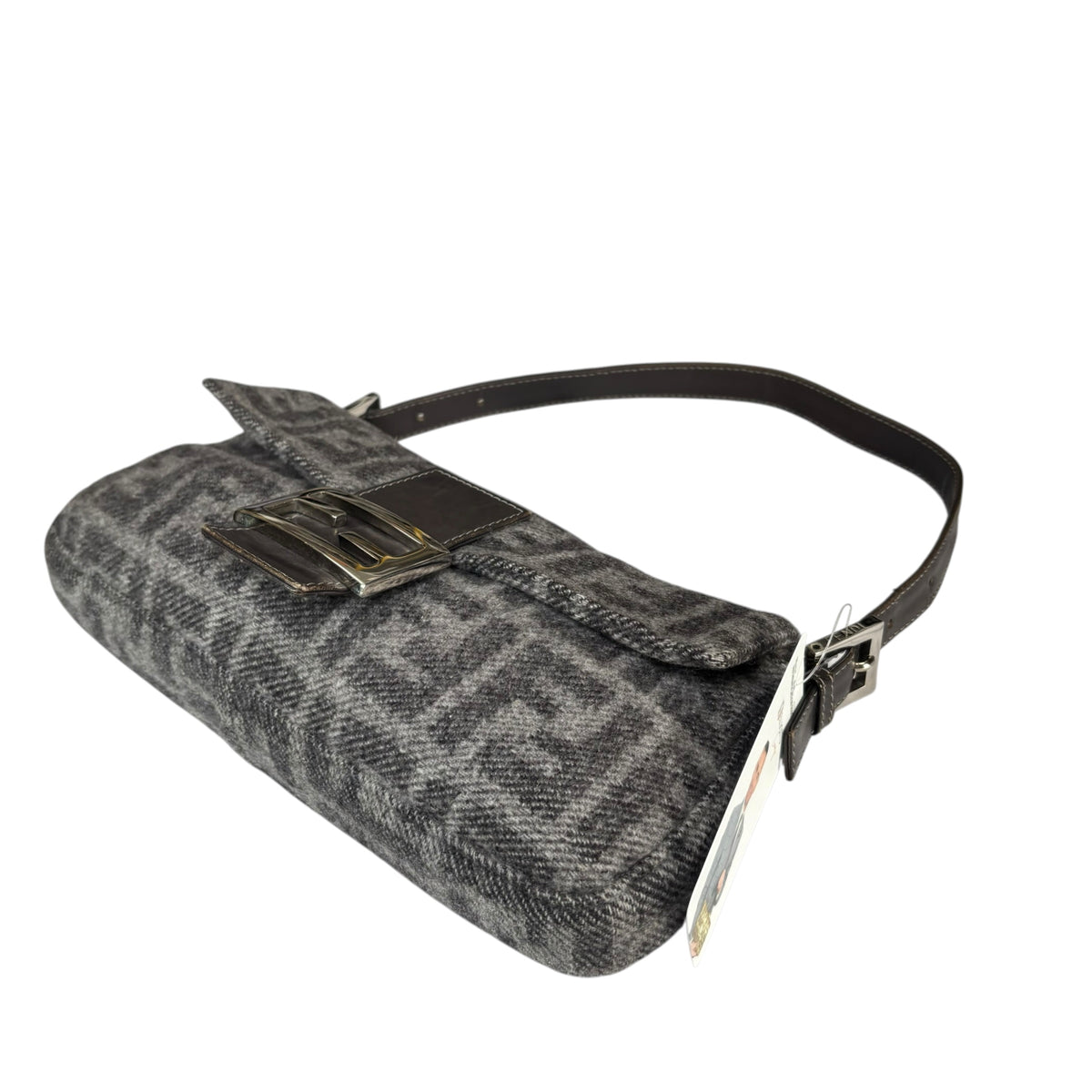 Fendi Y2K Classic Baguette Zucca Cashmere Grey & Black Shoulder Purse
