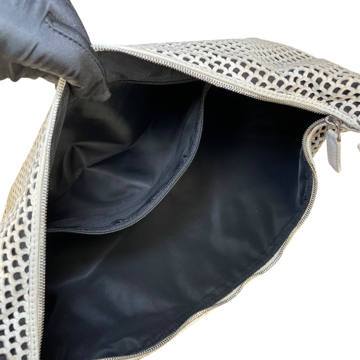 Christian Dior Y2K Perforated White Leather CD Logo Medium Hobo Bag