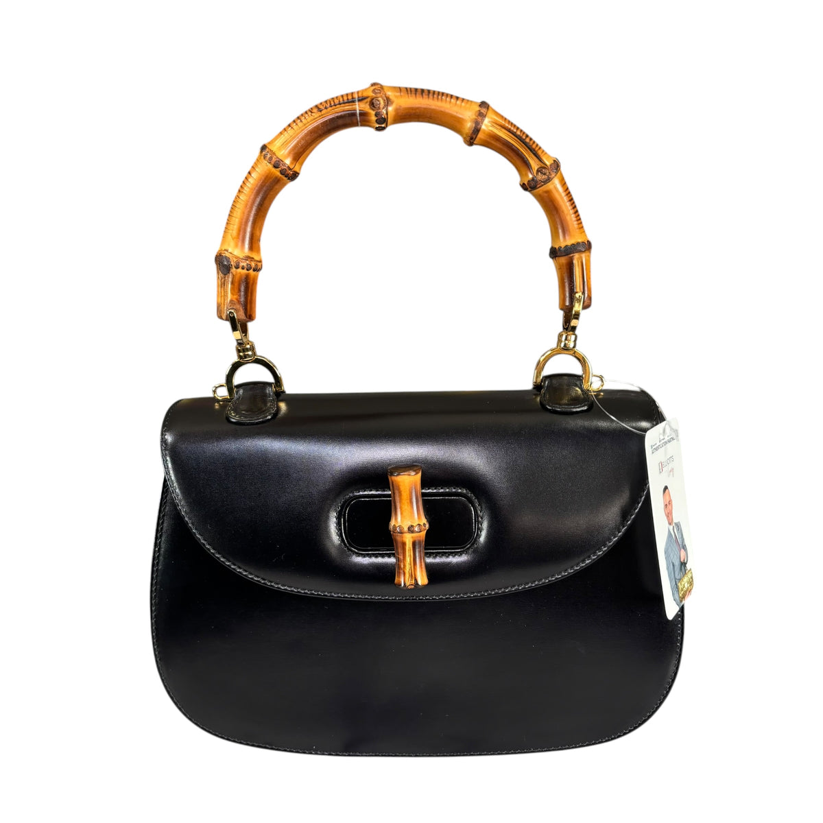 Gucci 1947 Bamboo Black Box Leather Turn-Lock Purse