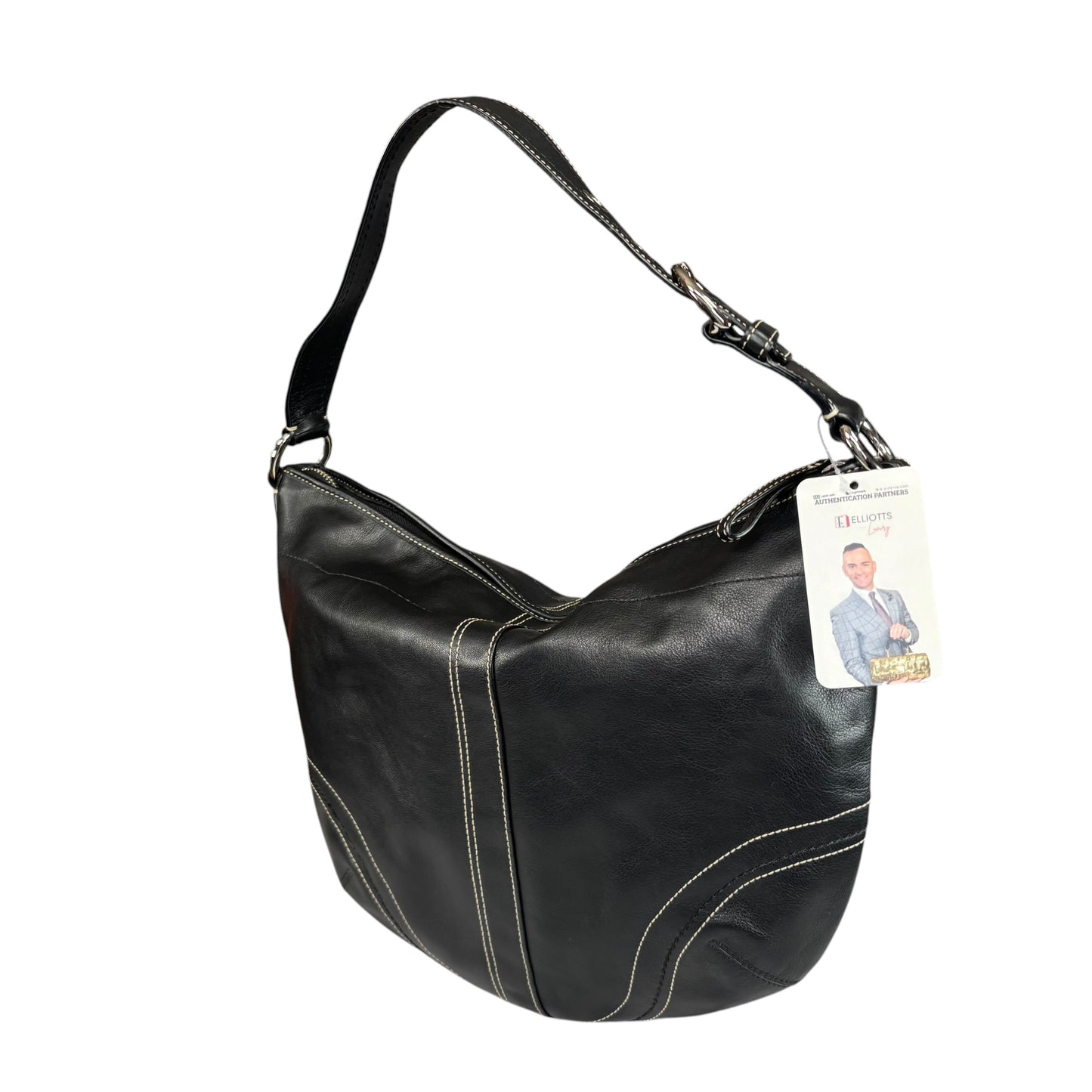 Coach SoHo Large Black Leather SHW Croissant Shoulder Hobo Purse
