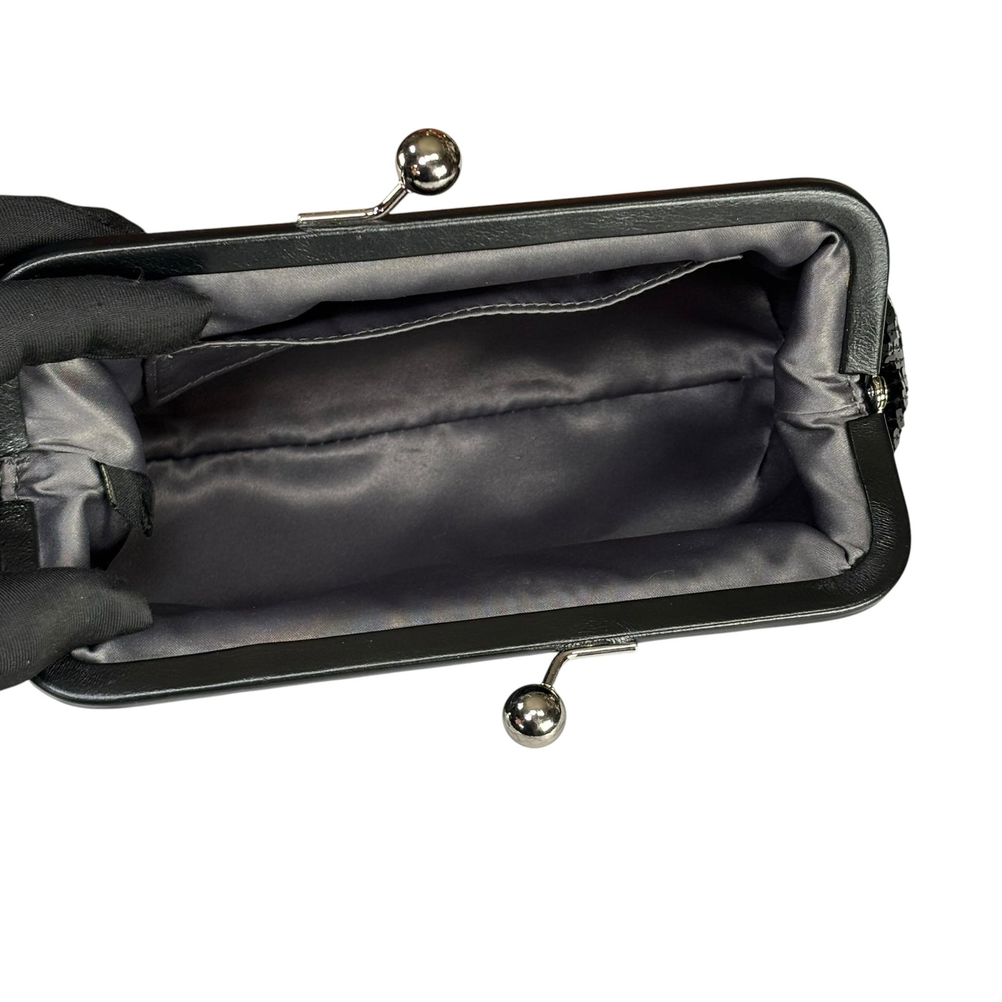 Coach Opti C Aubrey Sequin Black Leather  Kiss-Lock Closure Clutch