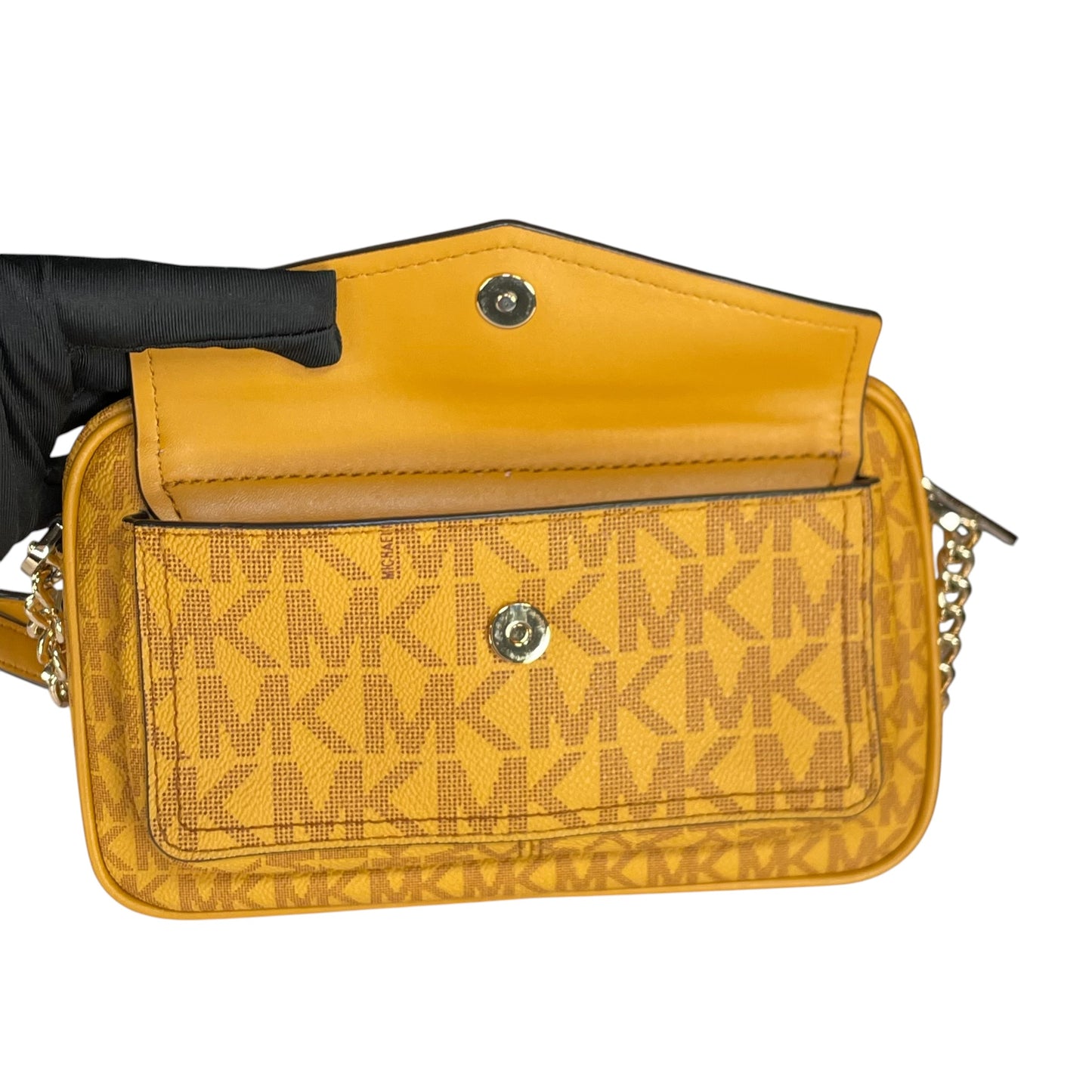 Micheal Kors Mustard GHW Jet Set Leather Canvas Crossbody