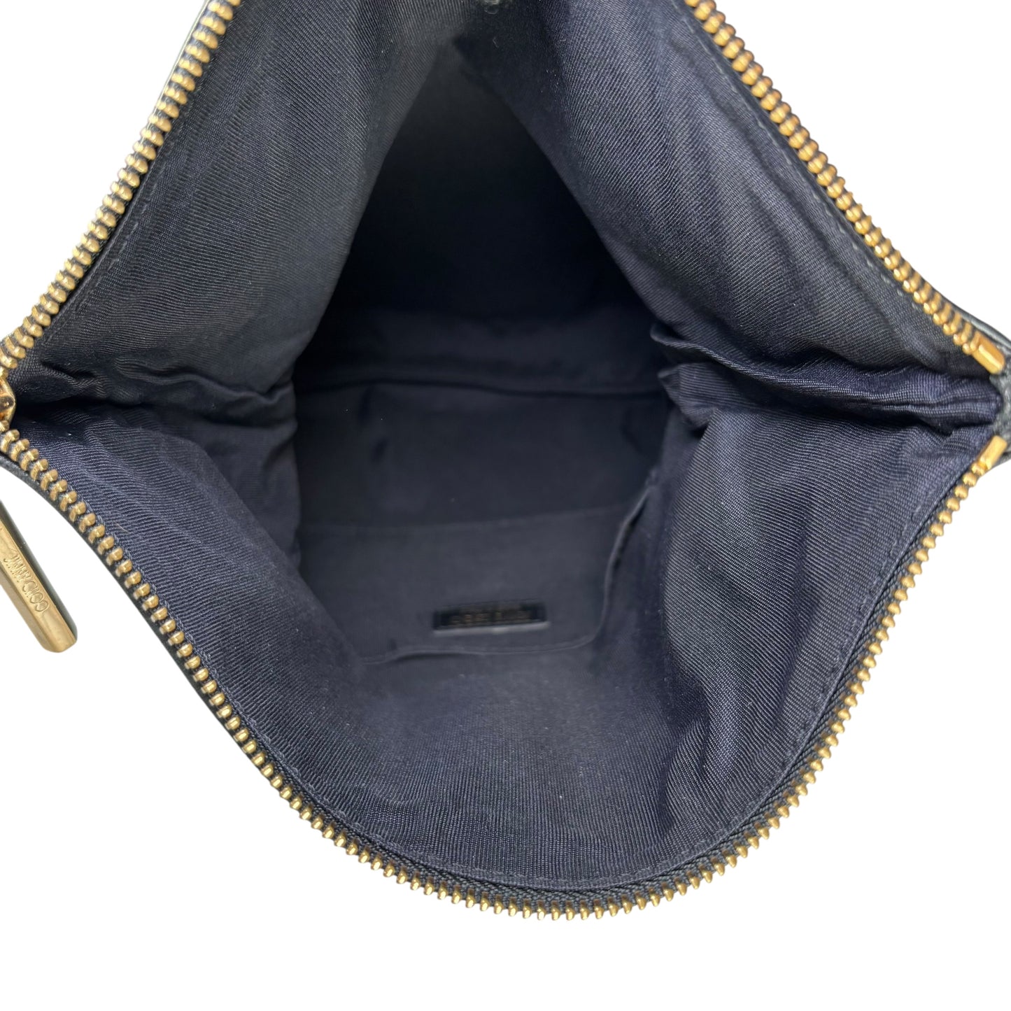 Jimmy Choo Nyla Black GHW Leather Fold-Over Zip Clutch