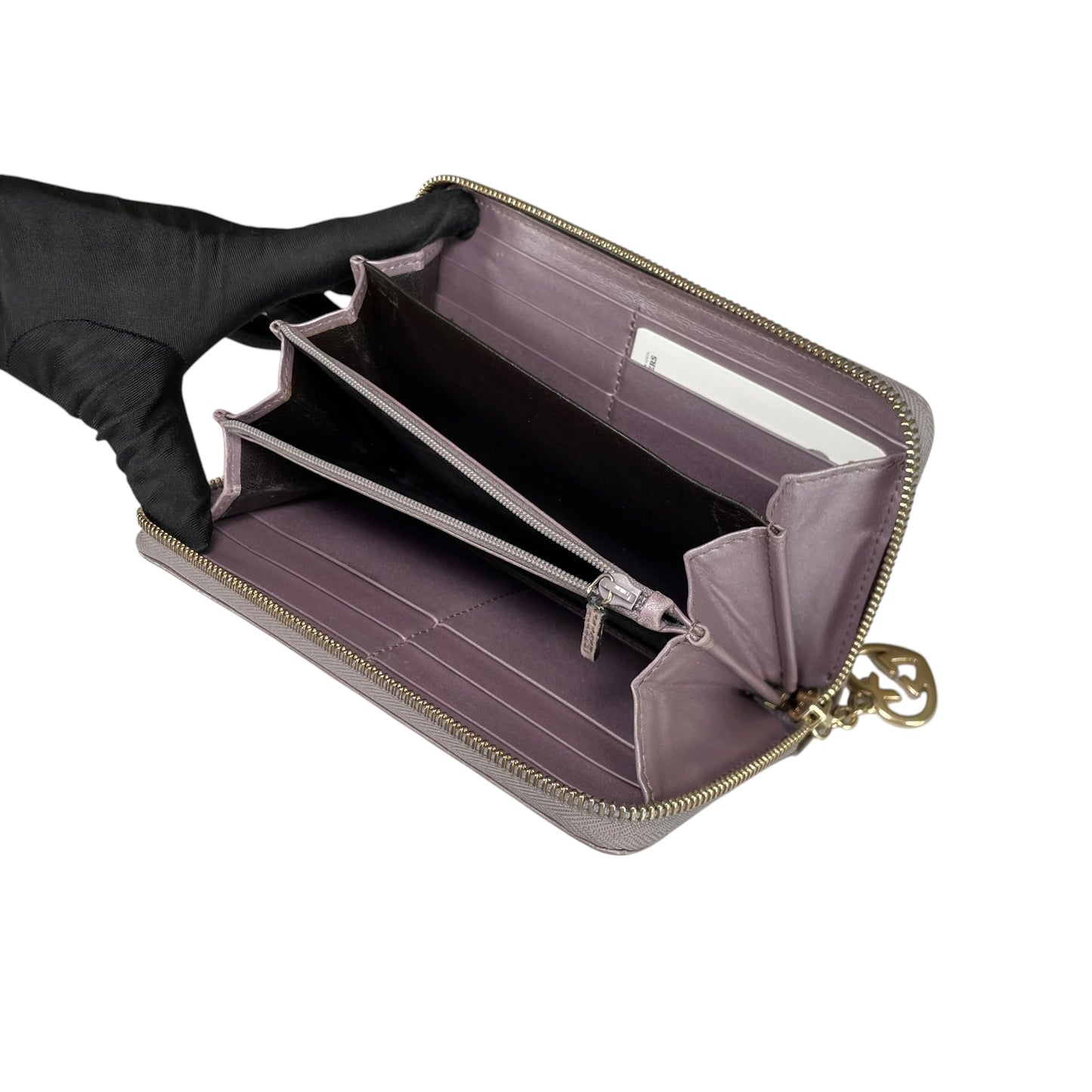 Gucci Guccissima GHW Metallic Lilac Zip Around Wallet GG Embossed Leather