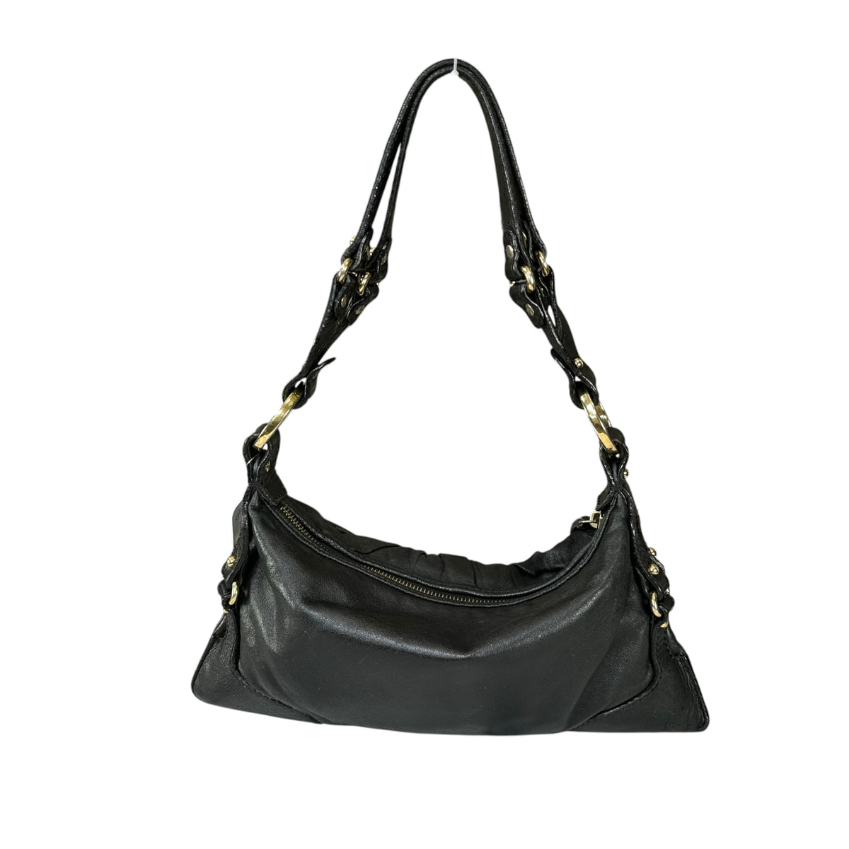 Fendi Baguette Y2K Knot / Flower Black Leather Shoulder Purse