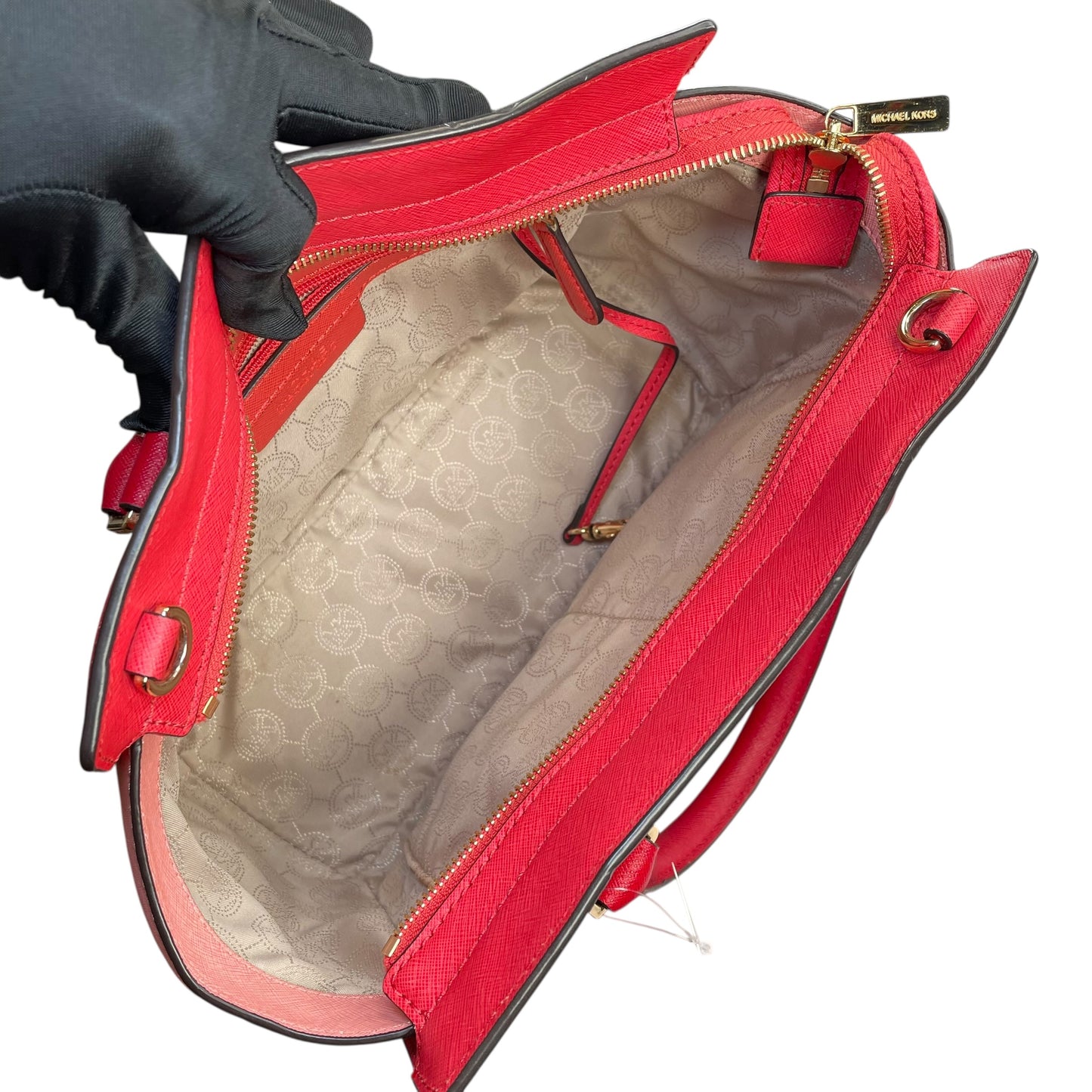 Michael Kors Selma Medium Satchel Pink Saffiano Leather Gold HW Crossbody Purse