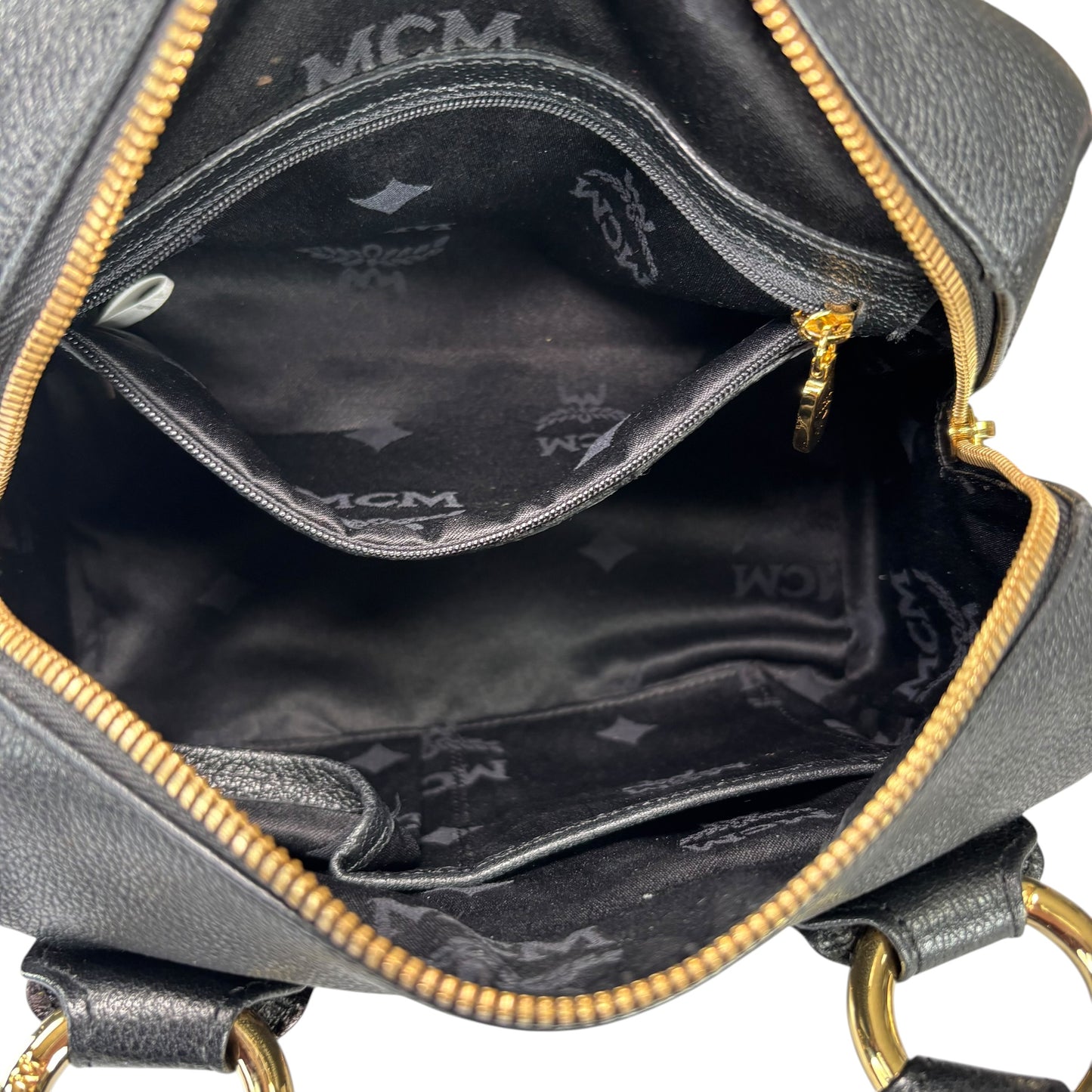 MCM Viestos GHW Black Mini Boston Studded Zip Purse 9”