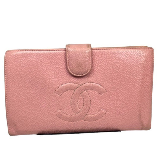 Chanel CC Caviar Pink Leather Classic Long Snap Wallet Kiss-Lock Coin Card Cash